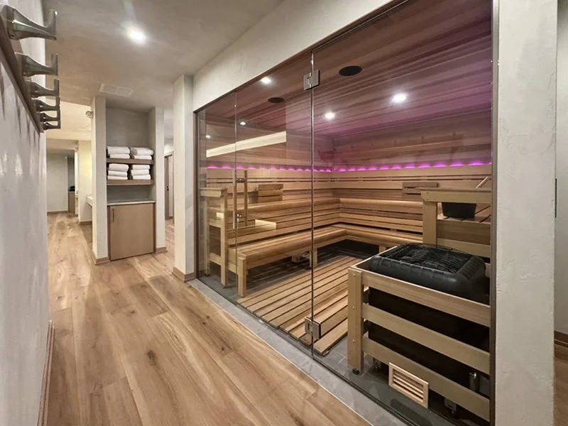 Women's Locker Room dry sauna. You will find a larger group sauna in the men's locker room at REVIVAL as well.