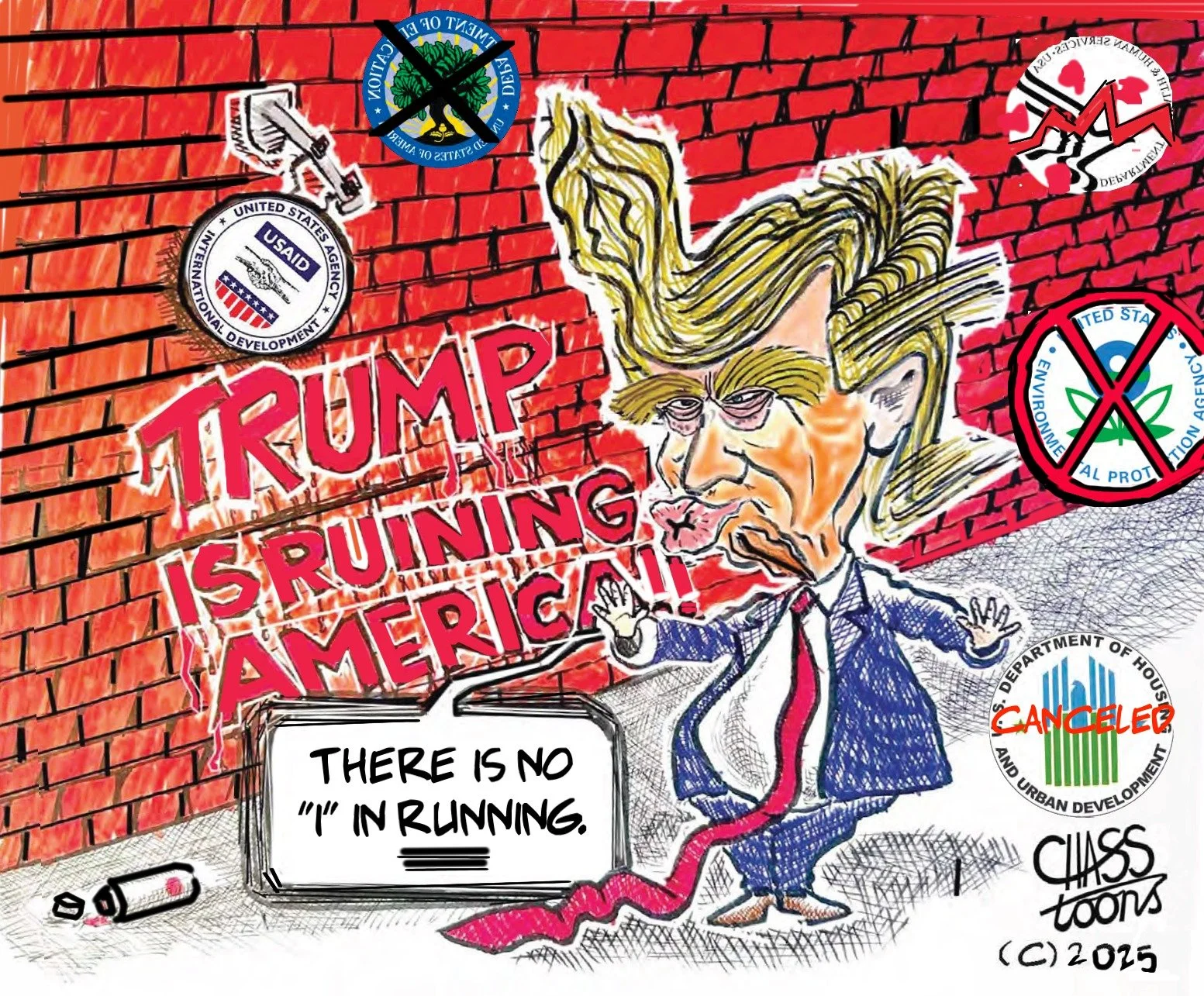 This cartoon highlights Dear leader&rsquo;s woeful lack of anything resembling intelligence, never mind an intellect. Many others have articulated more eloquently than me what a worthless sack of 💩 this deeply flawed man is.

I guess the most apt an
