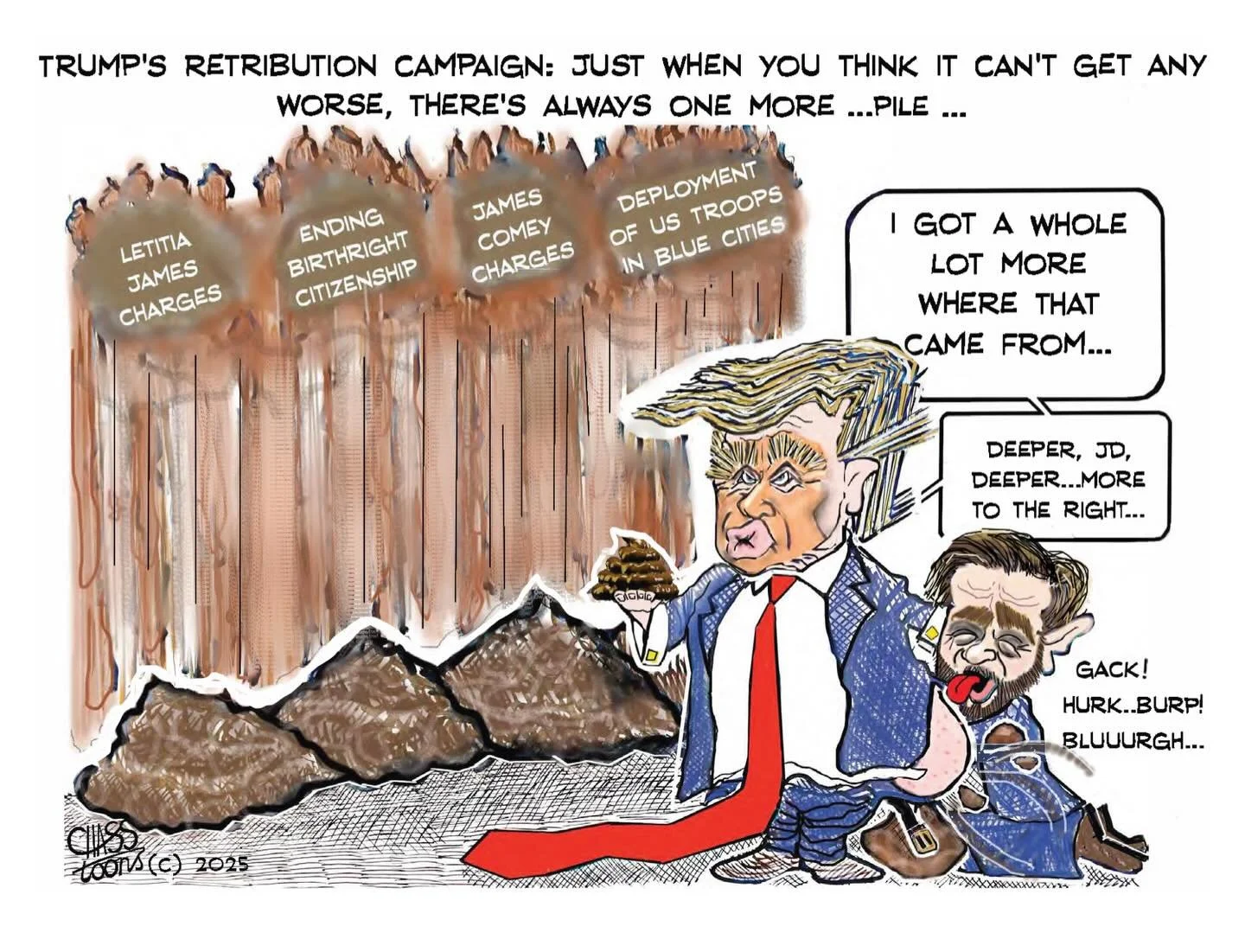 I think I&rsquo;ve released my inner 12-year-old child with this cartoon. Who would would ve thought such crass potty humor would be so relevant in American politics? And yet, here we are.

The good news is that fecal follies f&uuml;hrer has been on 