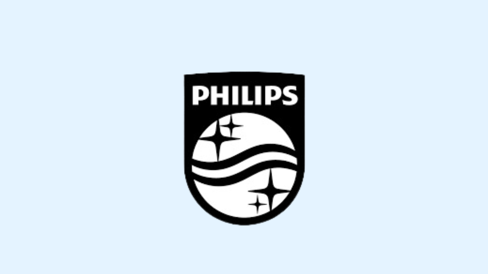 Philips logo with stylized stars and waves on a shield with text.