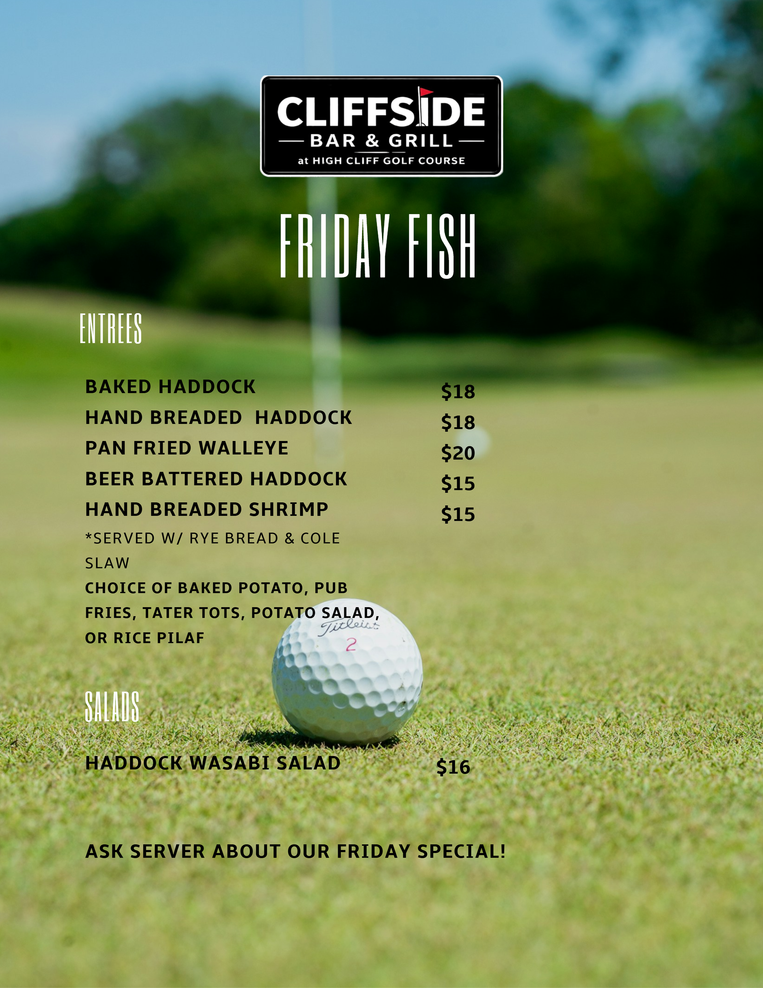 Friday Fish Menu — High Cliff Golf Course & Event Center