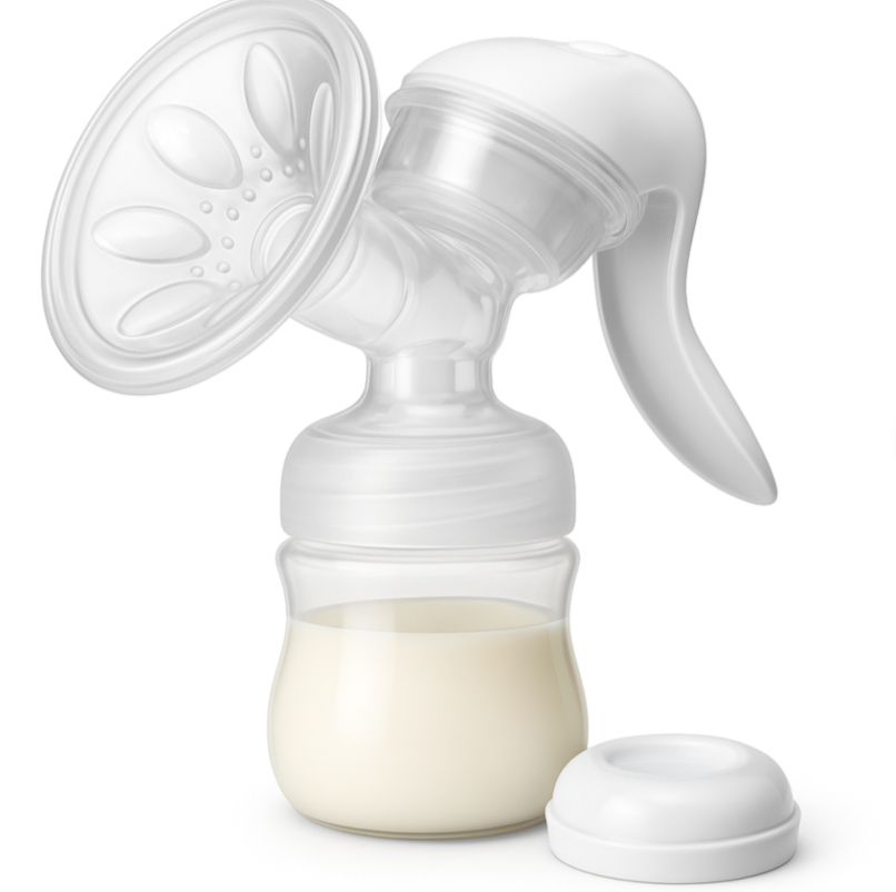 Breast pump filled with breast milk