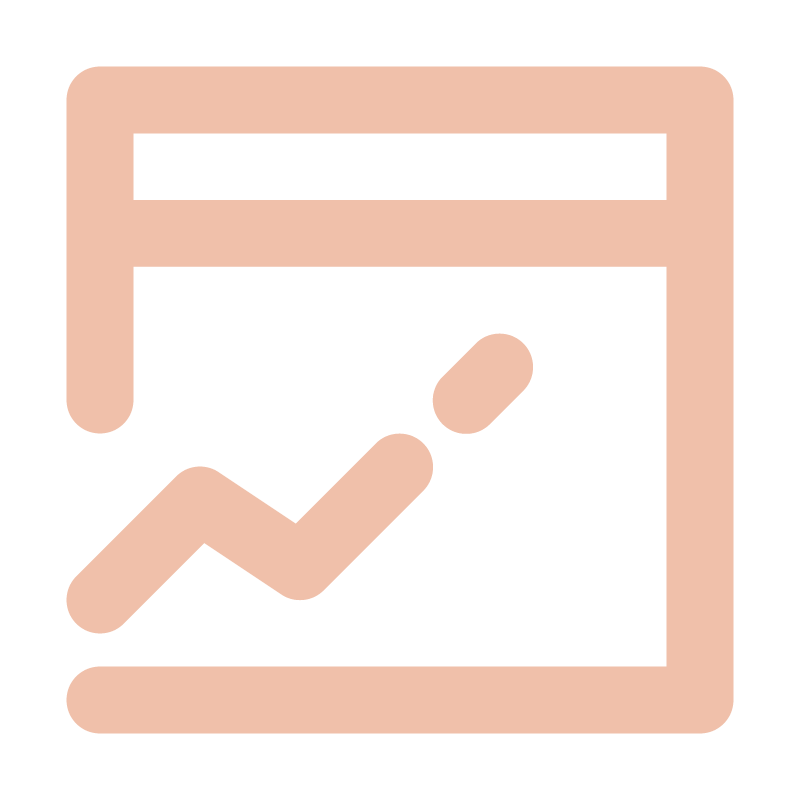Icon of a tablet or screen displaying an upward trending graph or chart.