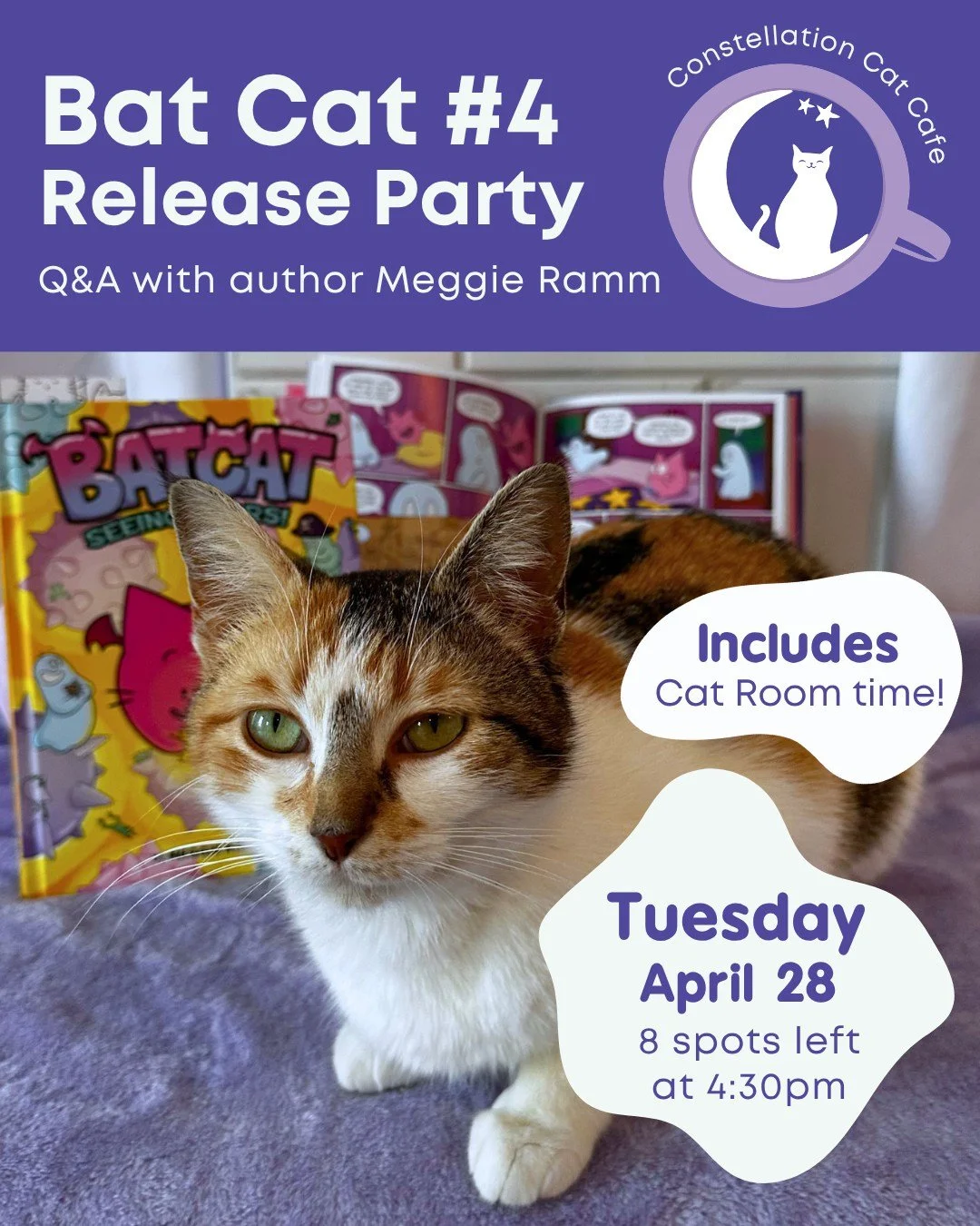 We'd love to see you Tuesday, April 28th to celebrate the release of "Batcat: Seeing Stars!" ✨

Come snuggle up with the cats and some good books to enjoy a Q&amp;A with with author and illustrator, Meggie Ramm (they/them). We will have cop