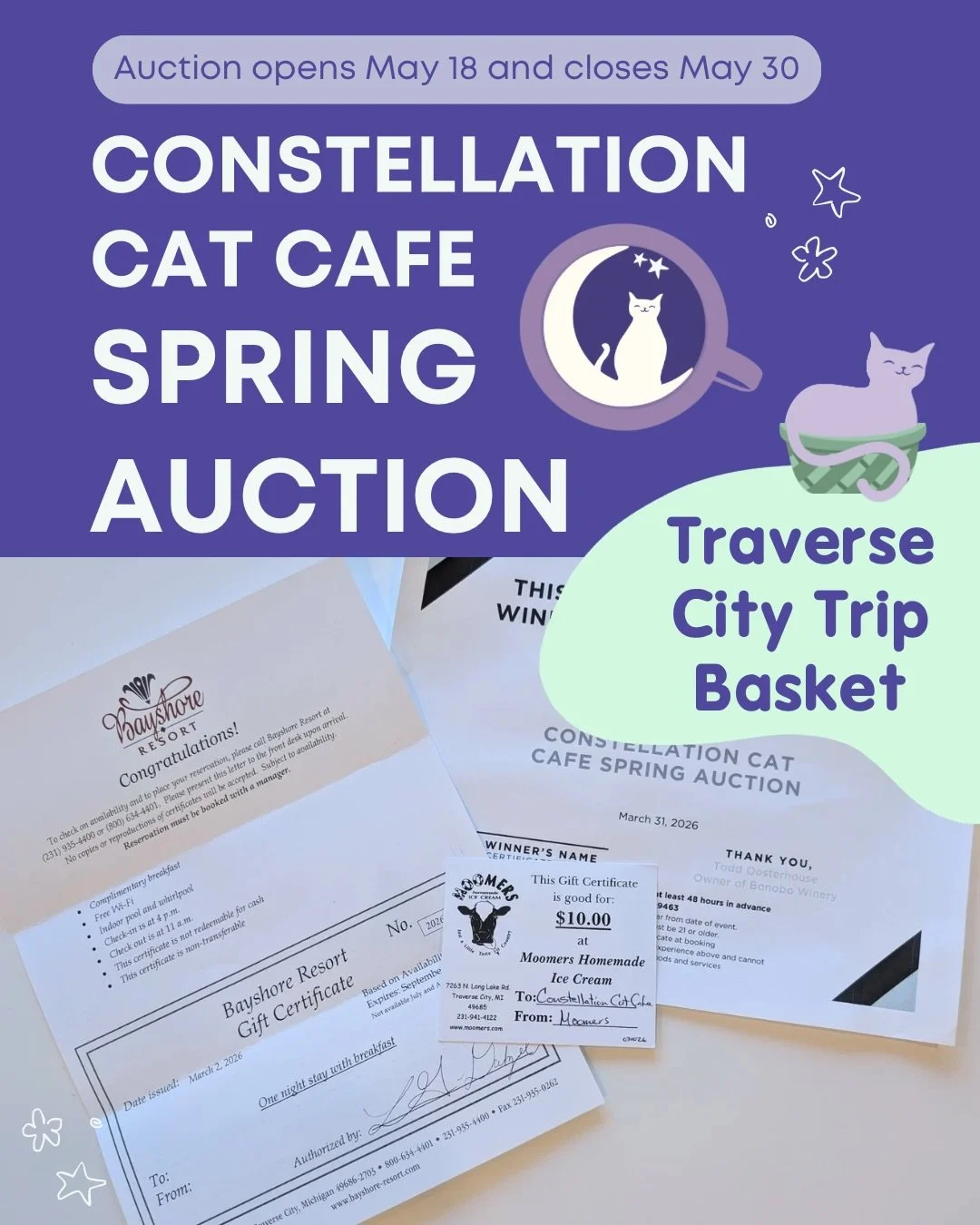 Our Spring Auction goes live tomorrow, May 18th! ✨

Whether you&rsquo;re someone who loves to travel, get active, remodel for your favorite kitty, or carry a tote bag with a book and craft everywhere - there&rsquo;s a basket that gives back to rescue