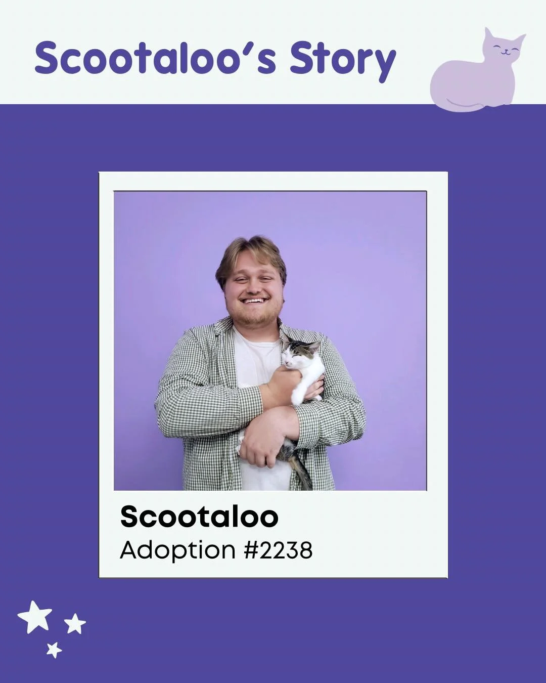 In July 2024, Scoot&rsquo;s adopter decided to visit Constellation Cat Cafe to raise their spirits. They&rsquo;d just moved into Lansing a month prior, and was in desperate need of some kitty company. 

After several days of visits in a row, they bon