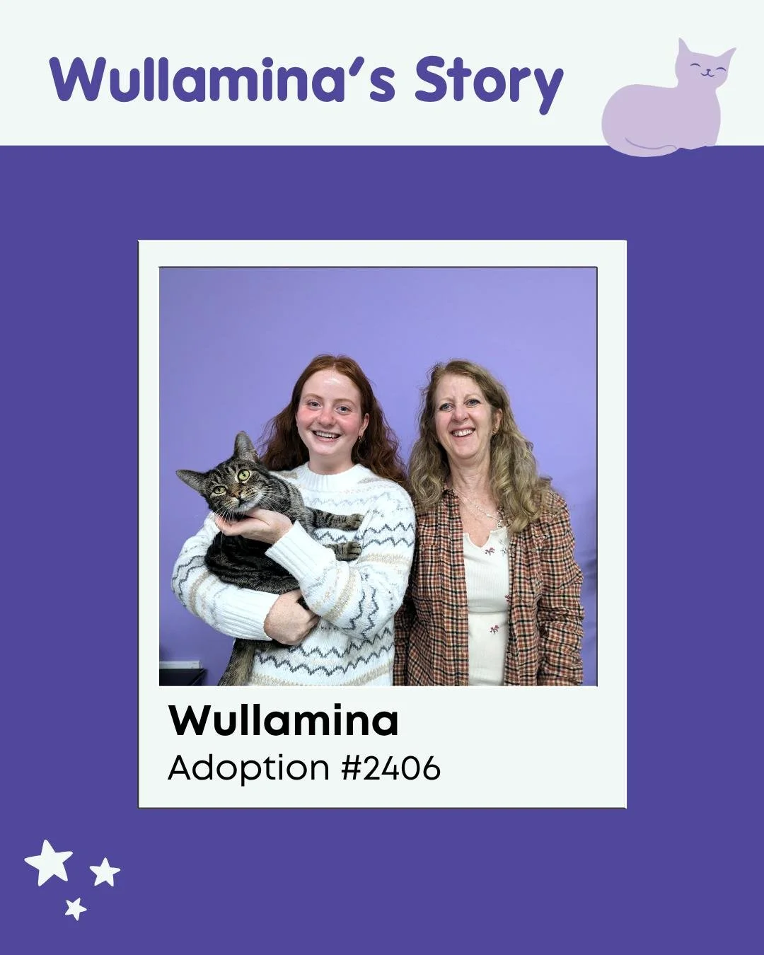 Wullamina is a very playful, happy, and social cat adopted from Constellation Cat Cafe in 2024. She likes nighttime cuddles and playing with her favorite toys. She has lots of sass and personality and is now living her best life in Ann Arbor as a Wol
