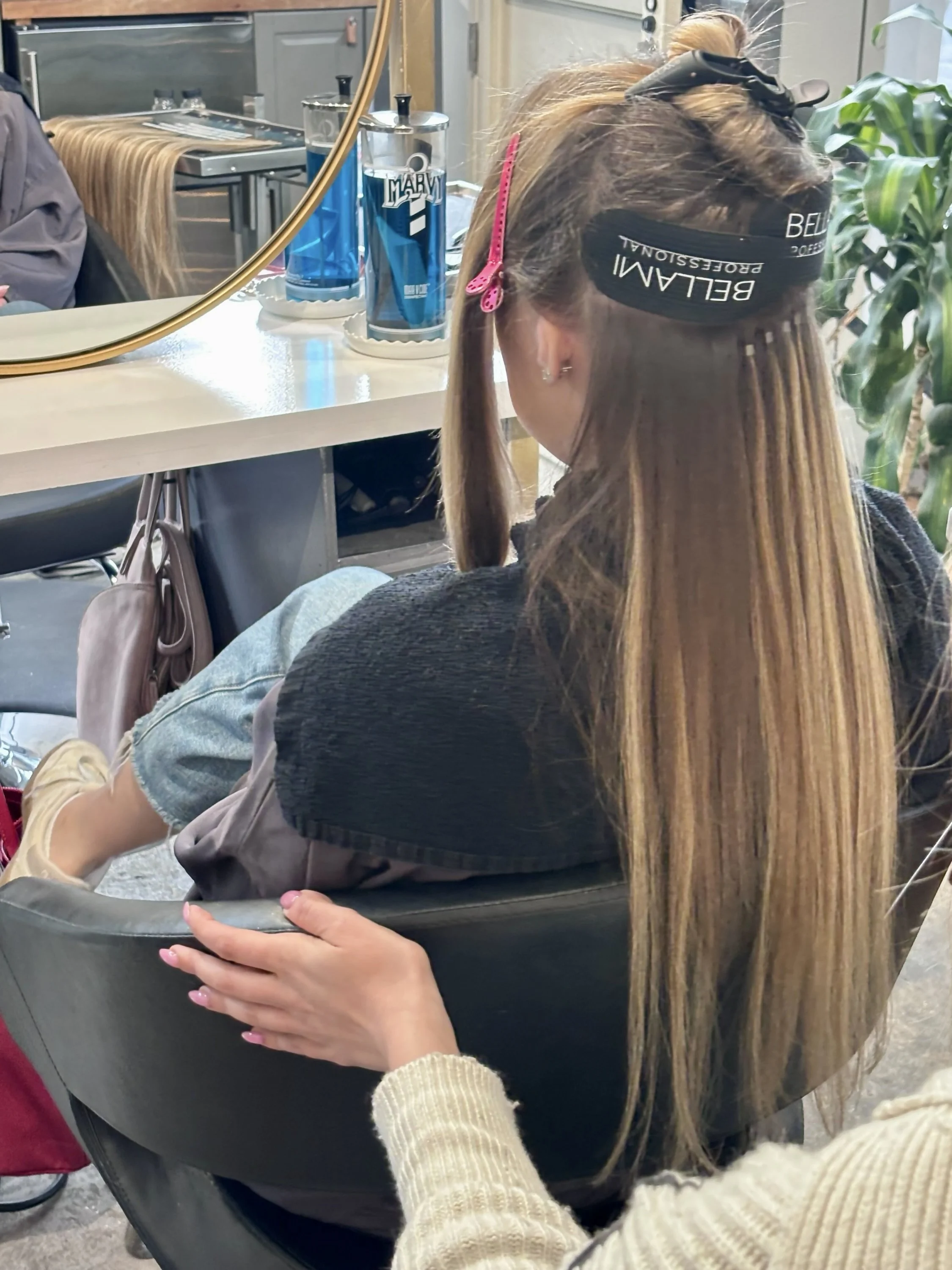 Before and after hair extensions for fuller fine hair in Greenpoint Brooklyn