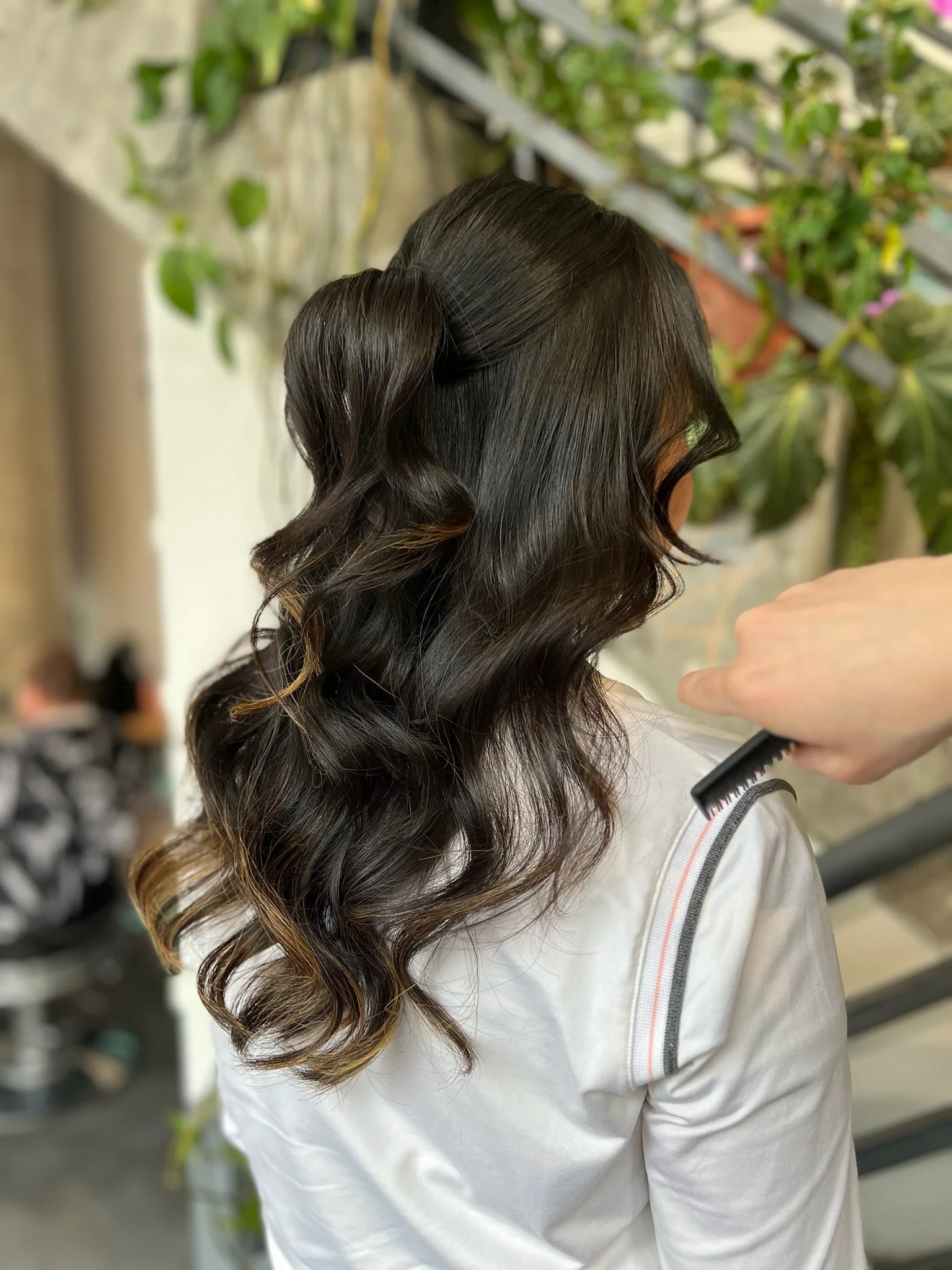 half up half down bridal hairstyle with soft waves at Gem House Salon in Greenpoint Brooklyn bridal hair trial NYC