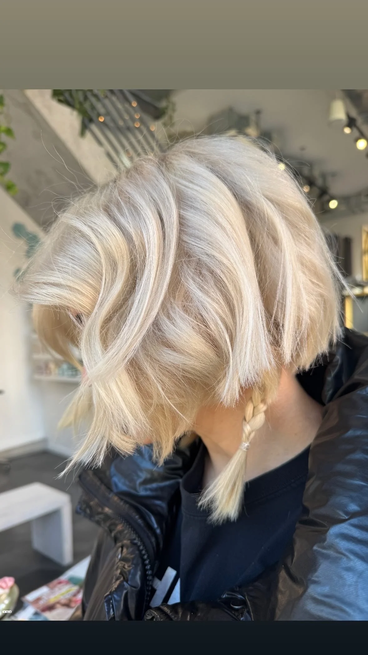double process blonde hair color at salon in Greenpoint Brooklyn bright platinum blonde NYC color specialist