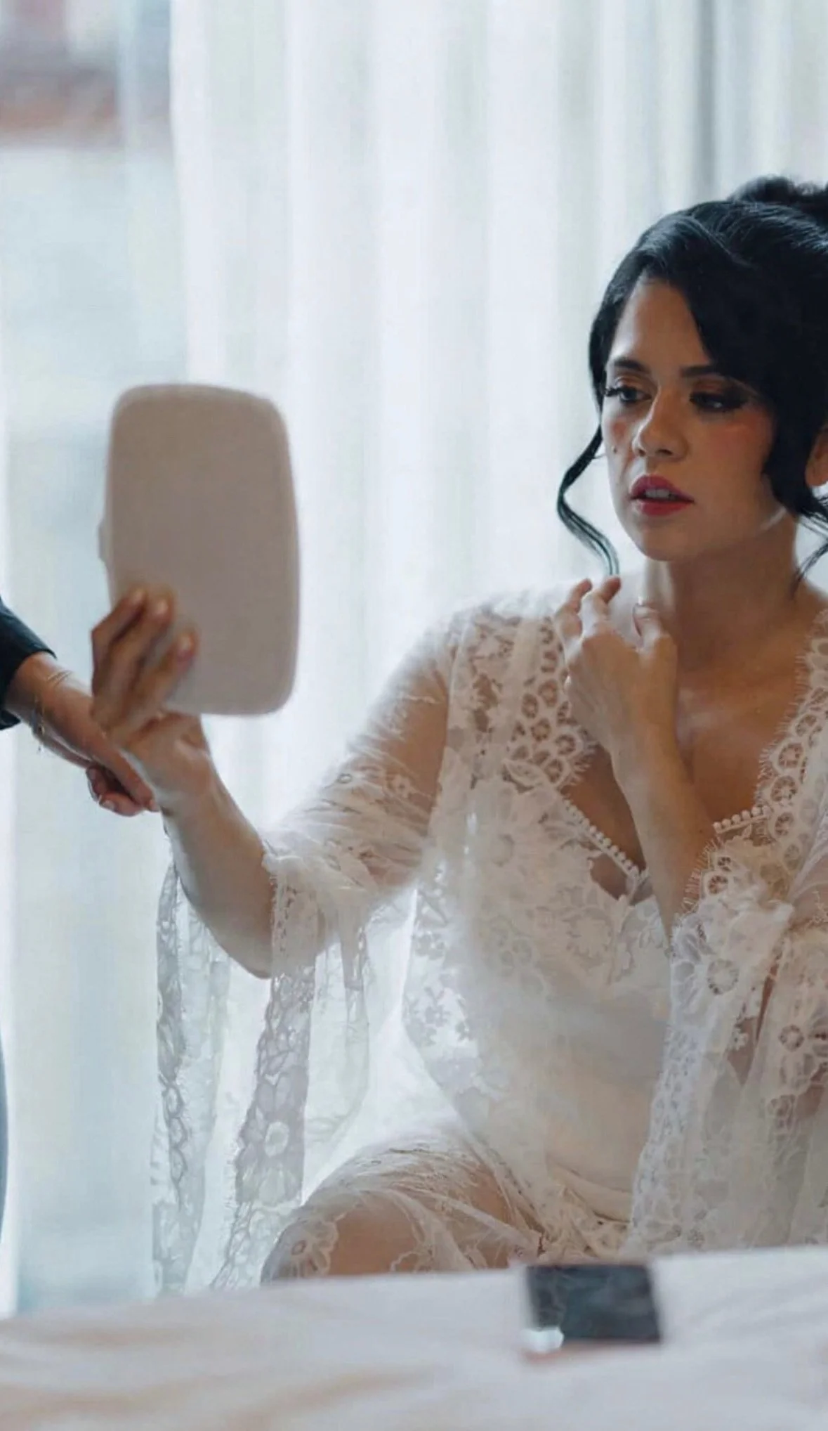 bride with soft romantic updo by Hidden Gem Bridal at a destination wedding venue in Brooklyn New York