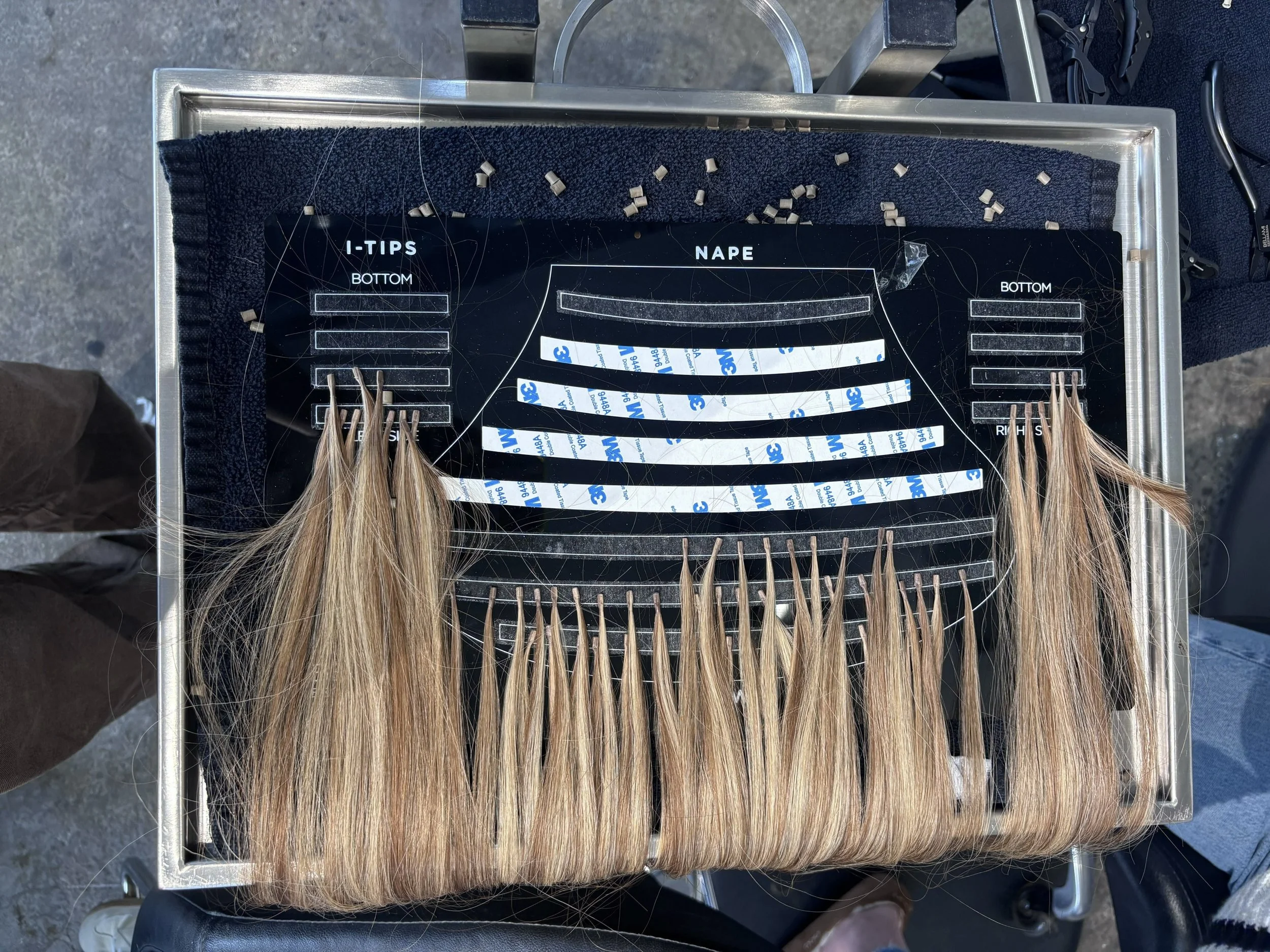 Bellami professional hair extensions prepared for custom installation at Gem House Salon in Greenpoint Brooklyn