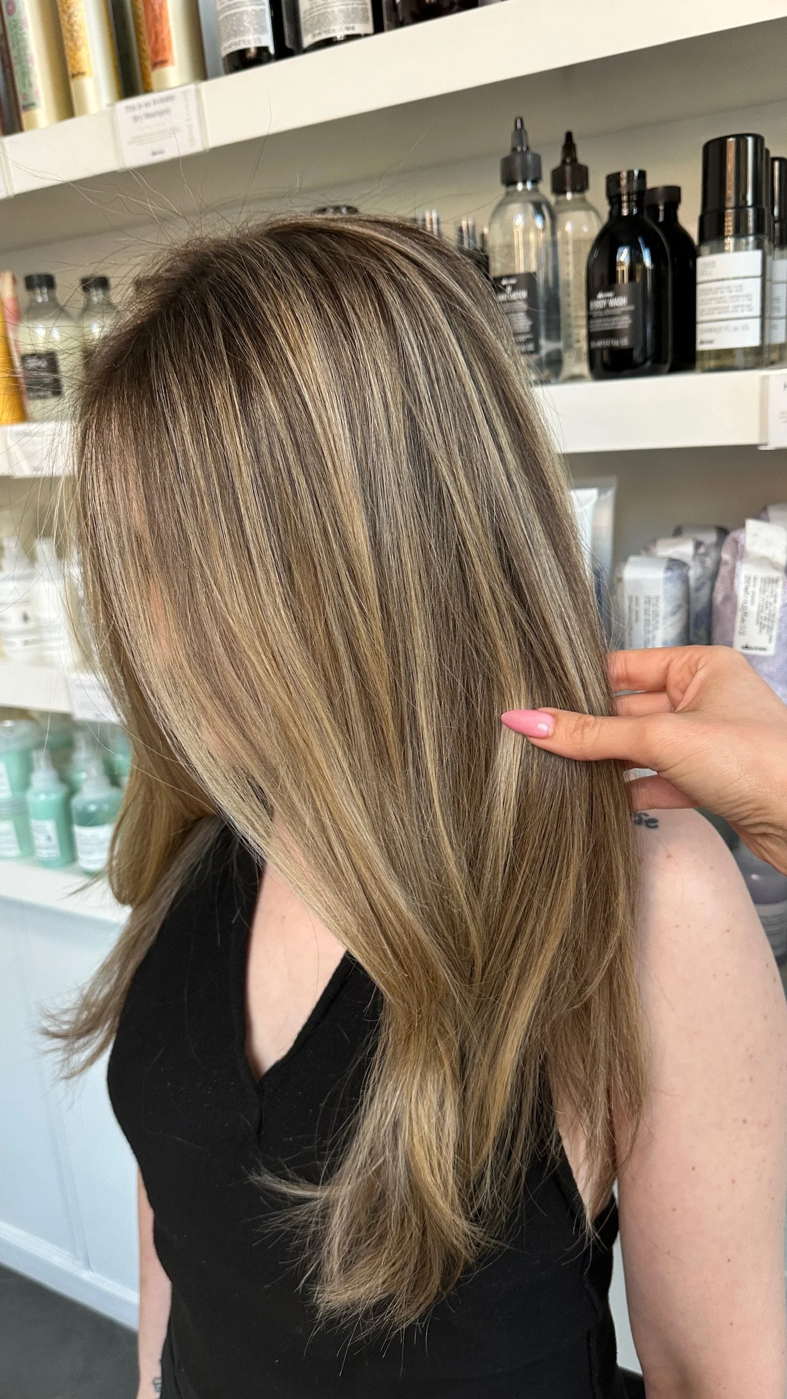 Lived in blonde hair color with soft root shadow in Greenpoint Brooklyn