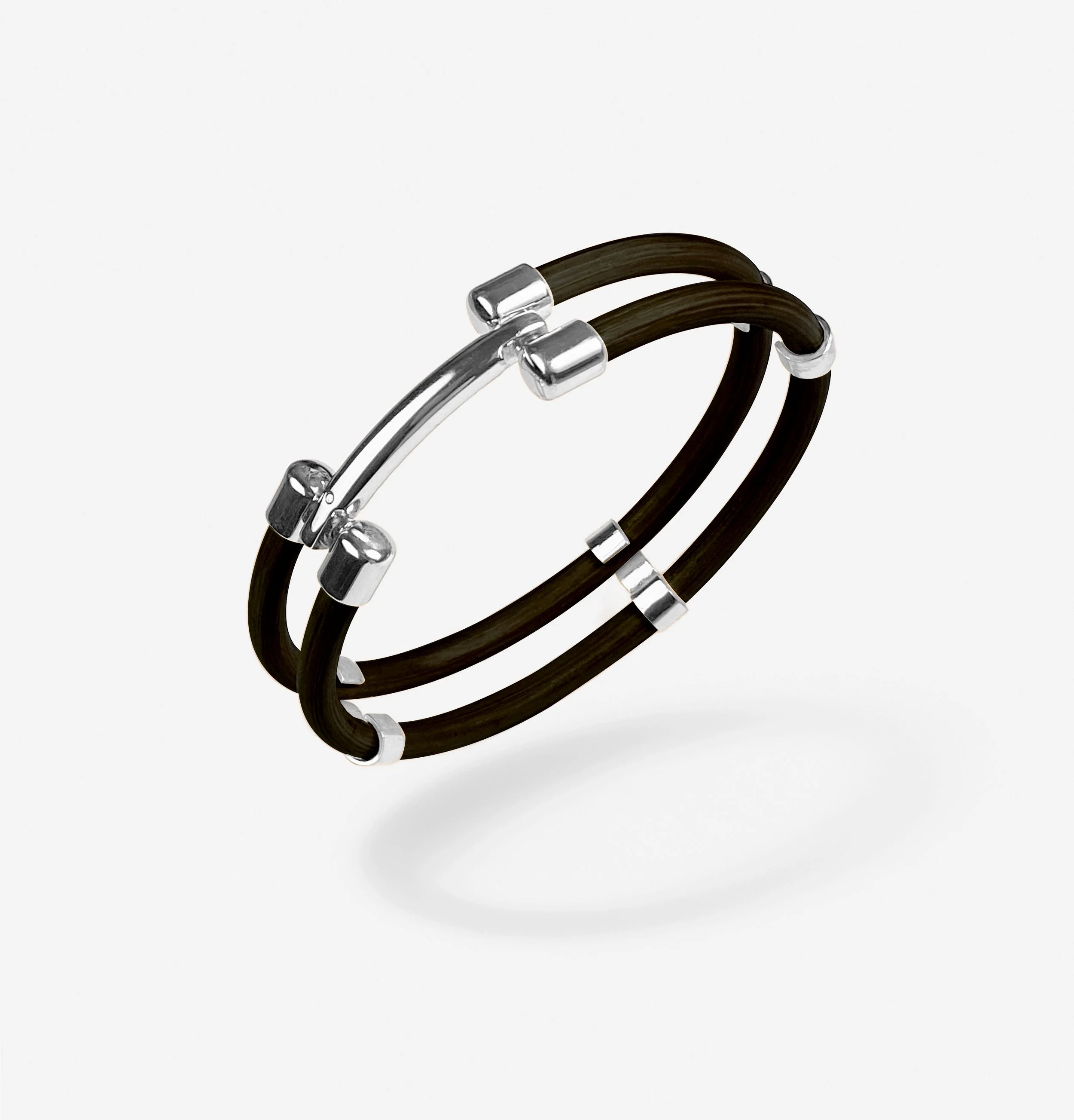 BRACELET DEUX JONCS – NOIR ET ARGENTÉ