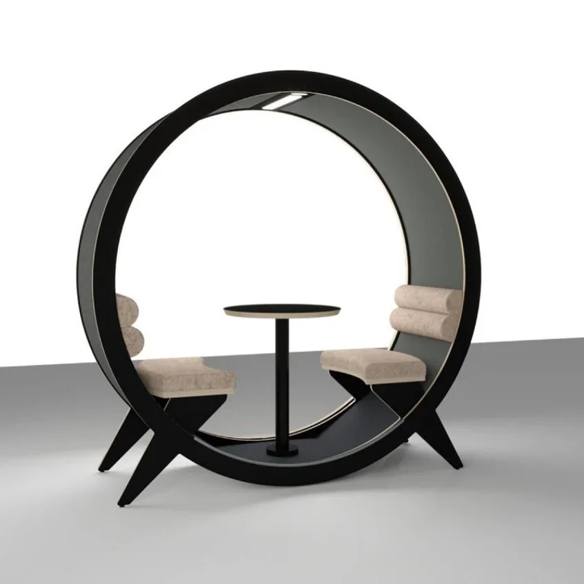 We came across these incredible sound-controlled environments by @blockodesign and had to share with you!
These circular beauties are ideal for workplace wellness and productivity. They provide the perfect solution for small meetings, podcast record