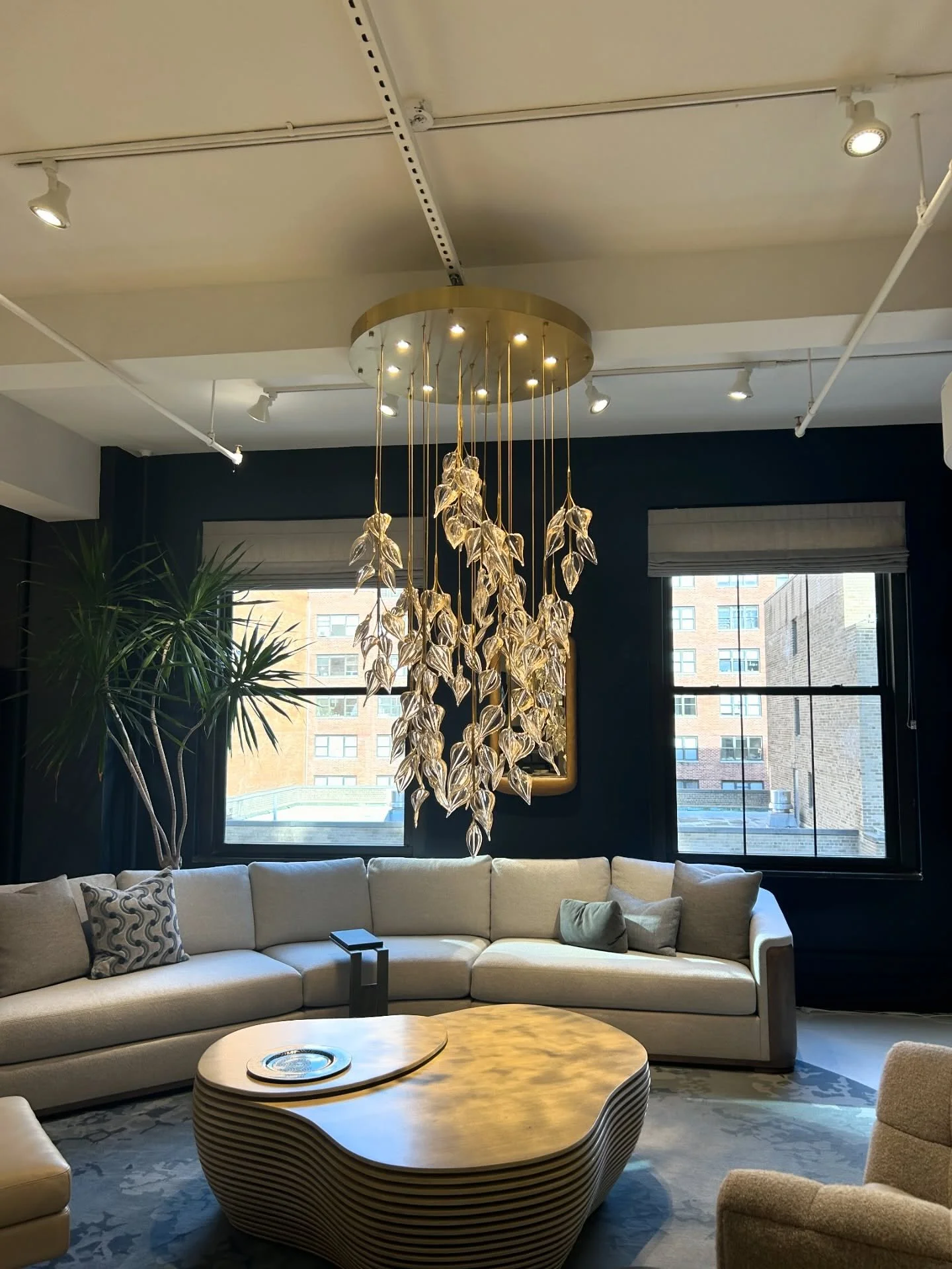 Trade showrooms are a wonderful opportunity to cull inspiration for our projects.  These pendants are statement pieces, that drew us into the @Dennismillernyc showroom on a recent sourcing day! 

Fabulous lighting has the ability to pull a space toge
