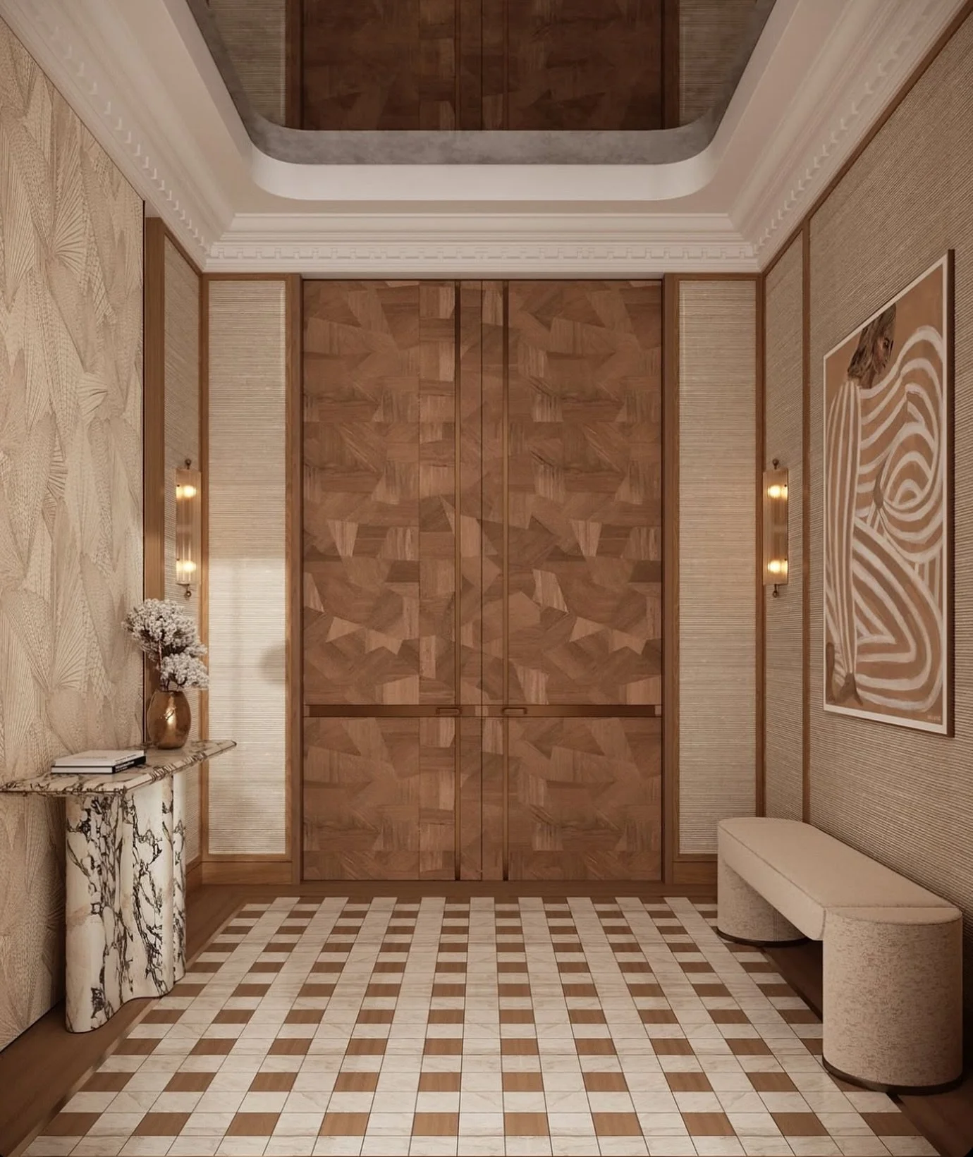 While some find a neutral color palette to be boring, when carefully executed, neutrality can be quite impactful! 

This foyer designed by @vivify.studios integrates texture, pattern, and neutralized tones of yellow and yellow orange in different way