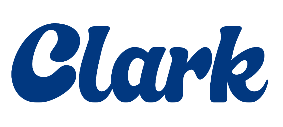 Logotipo de la marca Clark en letras azules sobre fondo blanco