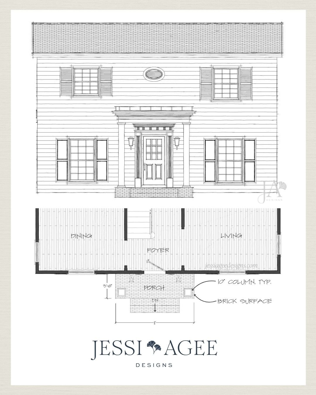 CAD drawing of the home's new porch by Jessi Agee Designs