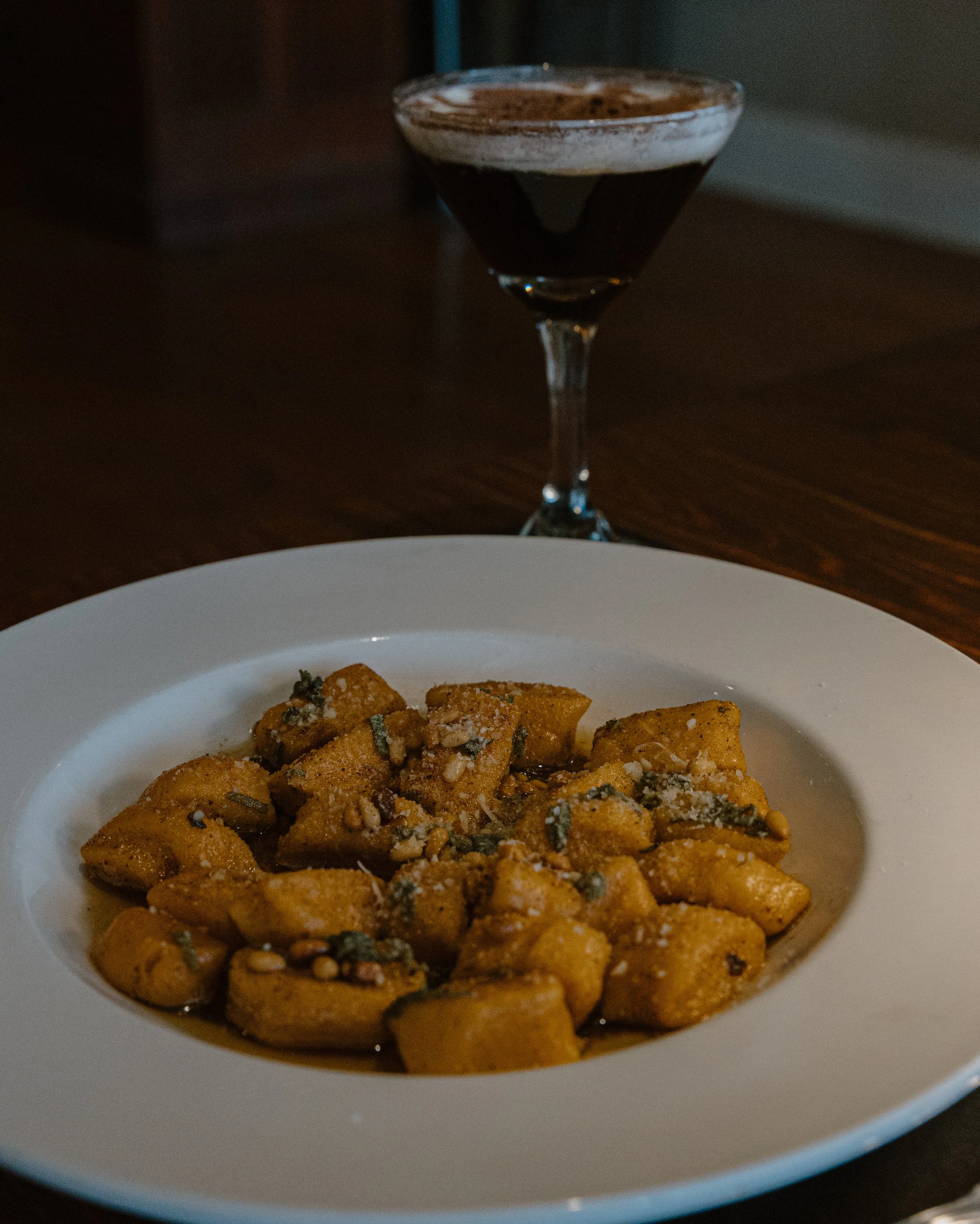 Sweet potato gnocchi with brown butter sage sauce, pine nut, and parmesan