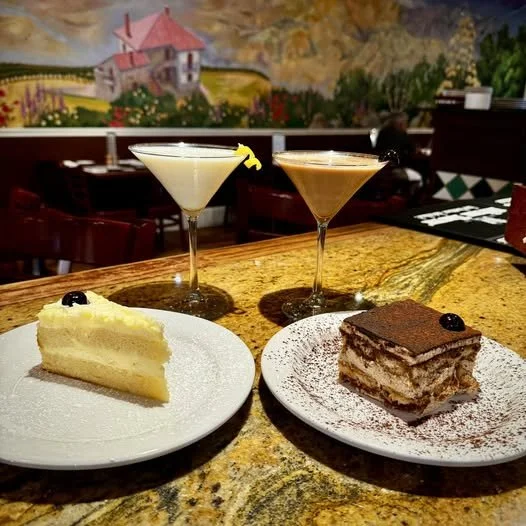 Bruno's Italian Restaurant featuring specialty martinis along with their famous Tiramisu and Limoncello Cake