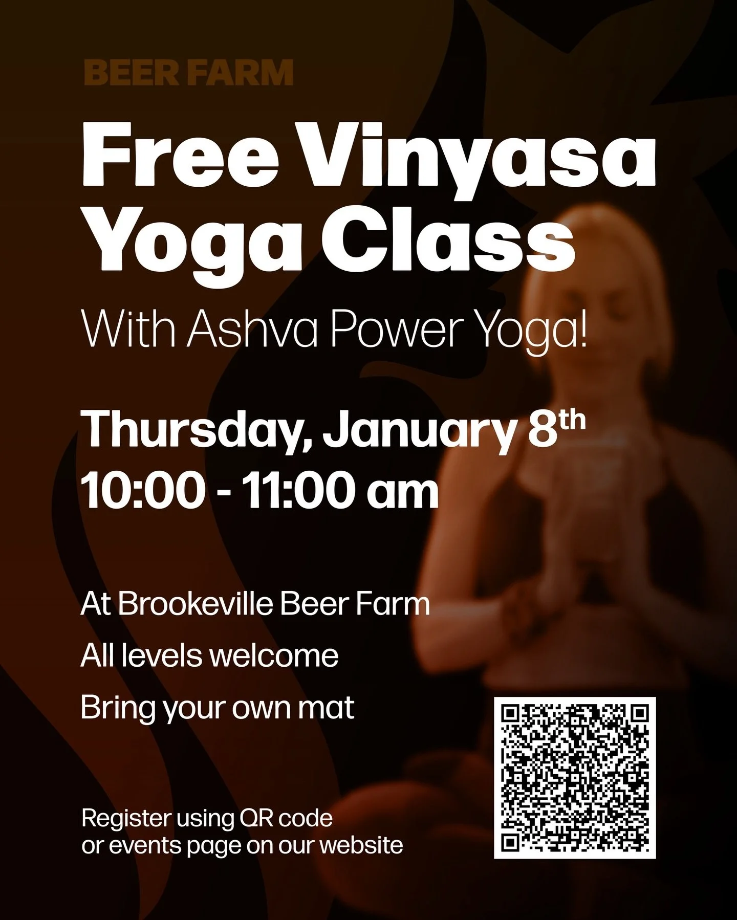 Start 2026 with healthy movement at Brookeville Beer Farm 🧘🏼&zwj;♀️ Join us Thursday, January 8th from 10:00-11:00 AM for a free, all-levels Vinyasa Yoga class with Ashva Power Yoga ✨ Please bring your own mat and enjoy a refreshing flow focused on
