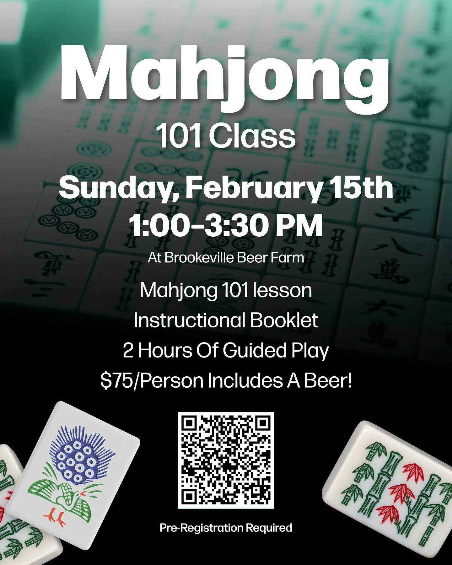 Learn something new and sip while you play 🀄️ Join us for a Mahjong 101 Class with Morah Mahjong on Sunday, February 15th from 1-3:30 PM at Brookeville Beer Farm! This beginner-friendly class includes an instructional booklet, two hours of guided pl