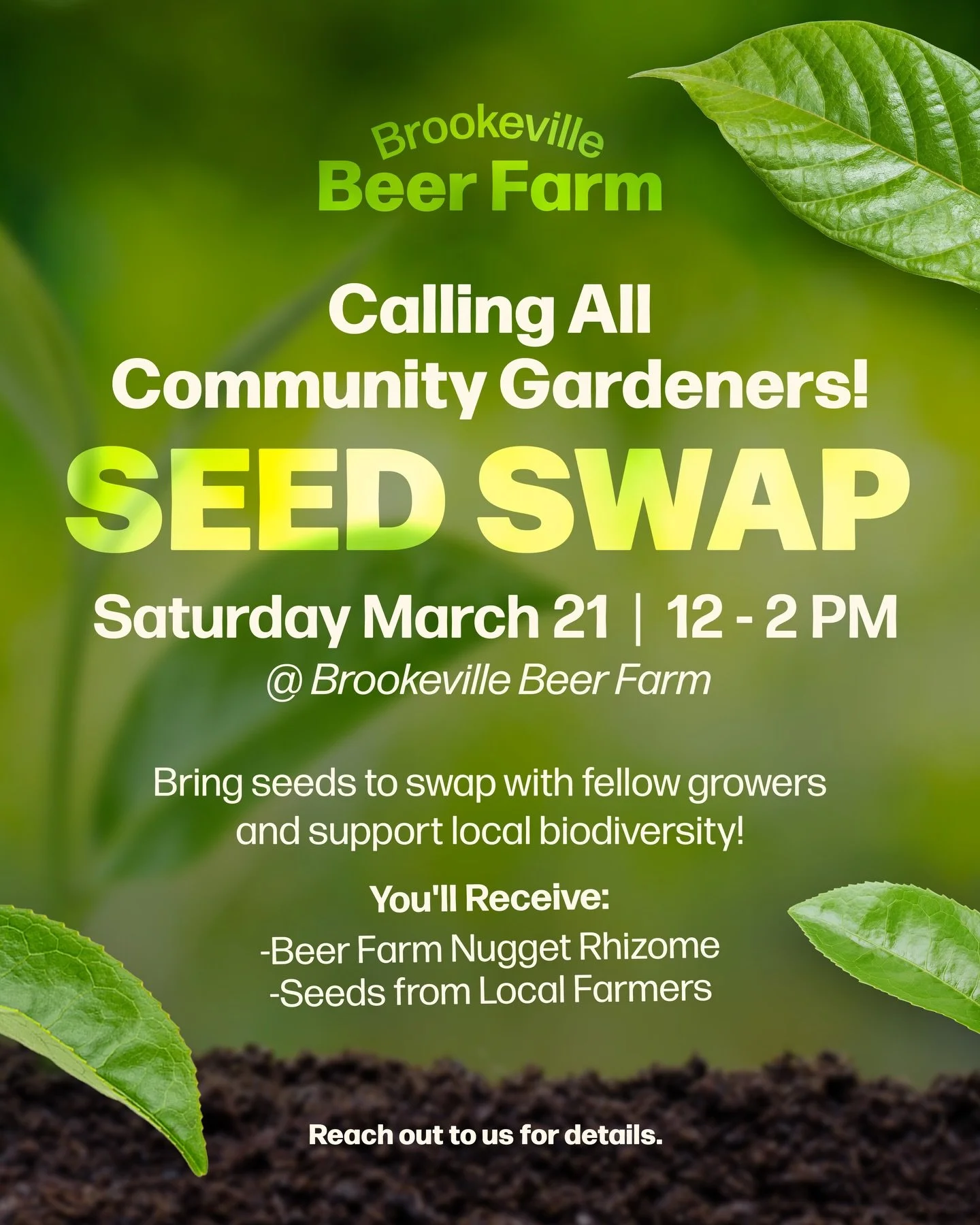 Calling all community gardeners! 🌱 Our first Seed Swap is happening March 21 from 12-2 PM ✨ Bring seeds to trade, meet fellow growers, and help support local biodiversity! 💚 Everyone who participates will receive a Beer Farm nugget rhizome and seed