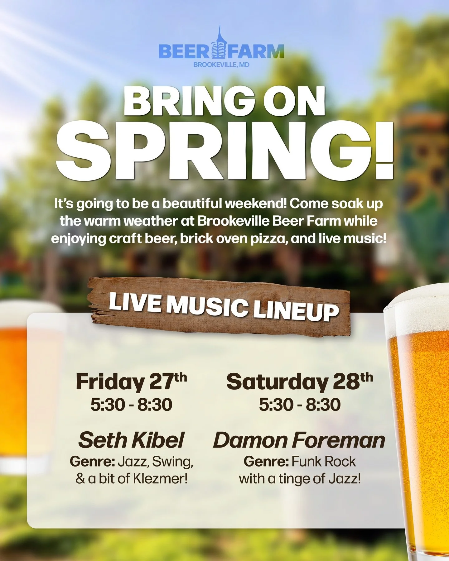 Bring on Spring at Brookeville Beer Farm ☀️ Warm weather, cold beer, and live music all weekend 🎶 See you soon 🍻 #BeerFarm #DrinkLocal #LiveMusic #BrookevilleBeerFarm