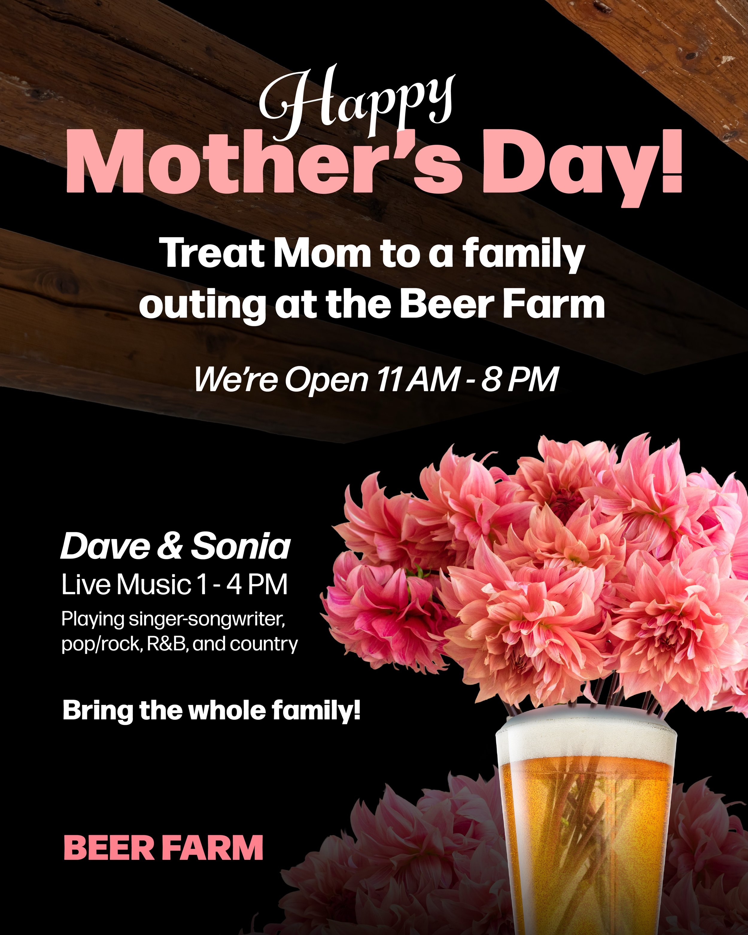 Happy Mother&rsquo;s Day from Beer Farm 🌸 Bring Mom out to the farm today for a relaxing day with drinks, pizza, and live music from 1-4 PM 🍻 We&rsquo;re open 11 AM - 8 PM 💐 #BeerFarm #MothersDay #DrinkLocal #BrookevilleBeerFarm
