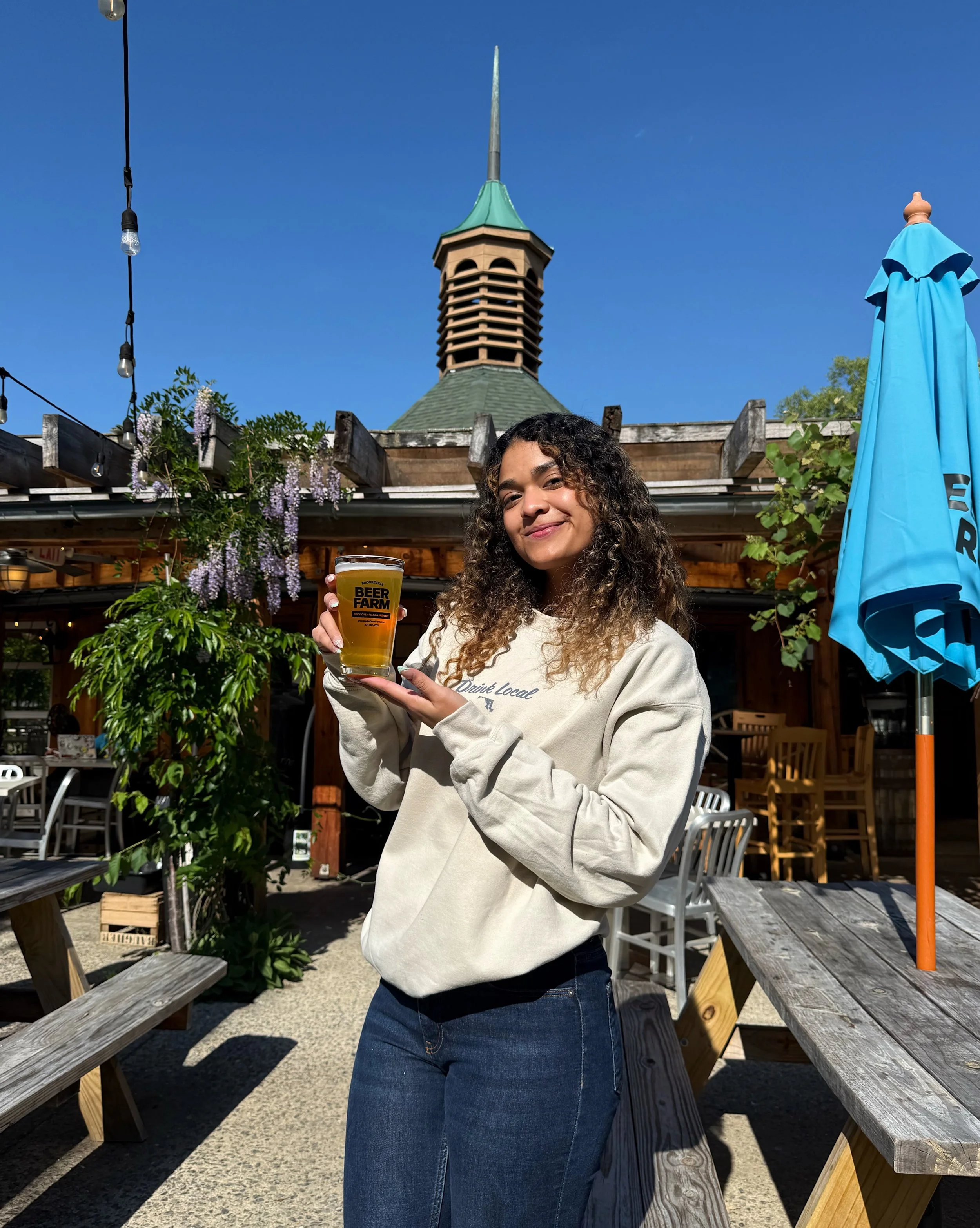 Love drinking local? 🍻 Show your support by enjoying cold beer on tap while repping our Drink Local crewneck sweatshirt! Only a few left at the taproom, so grab yours soon 👀 #BeerFarm #DrinkLocal #BrookevilleBeerFarm