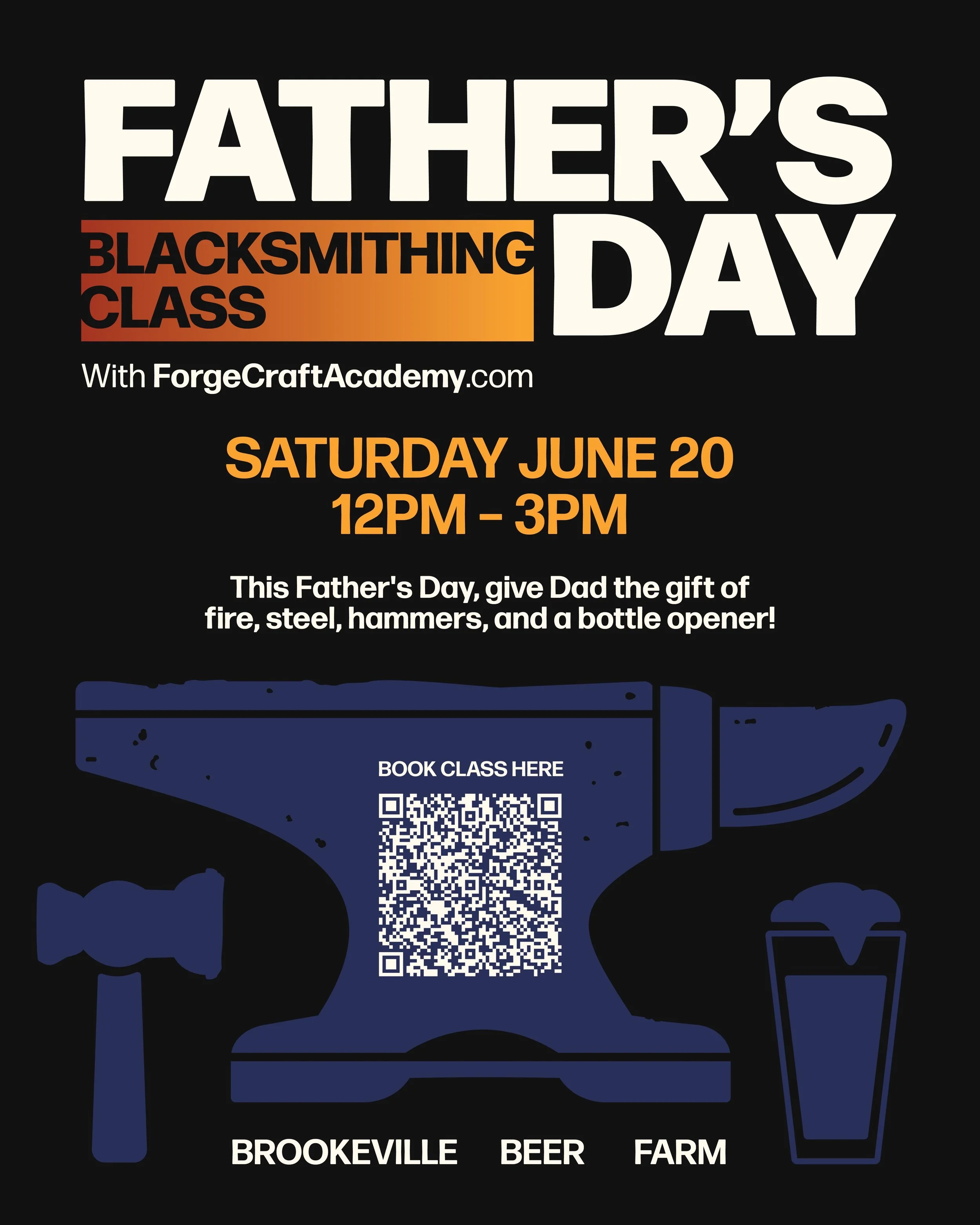 Give Dad the gift of blacksmithing this Father&rsquo;s Day 🔥 Join ForgeCraft Academy at Brookeville Beer Farm on Saturday, June 20th from 12 to 3 PM and forge your own bottle opener while learning the basics of working with fire and steel ⚒️ Limited