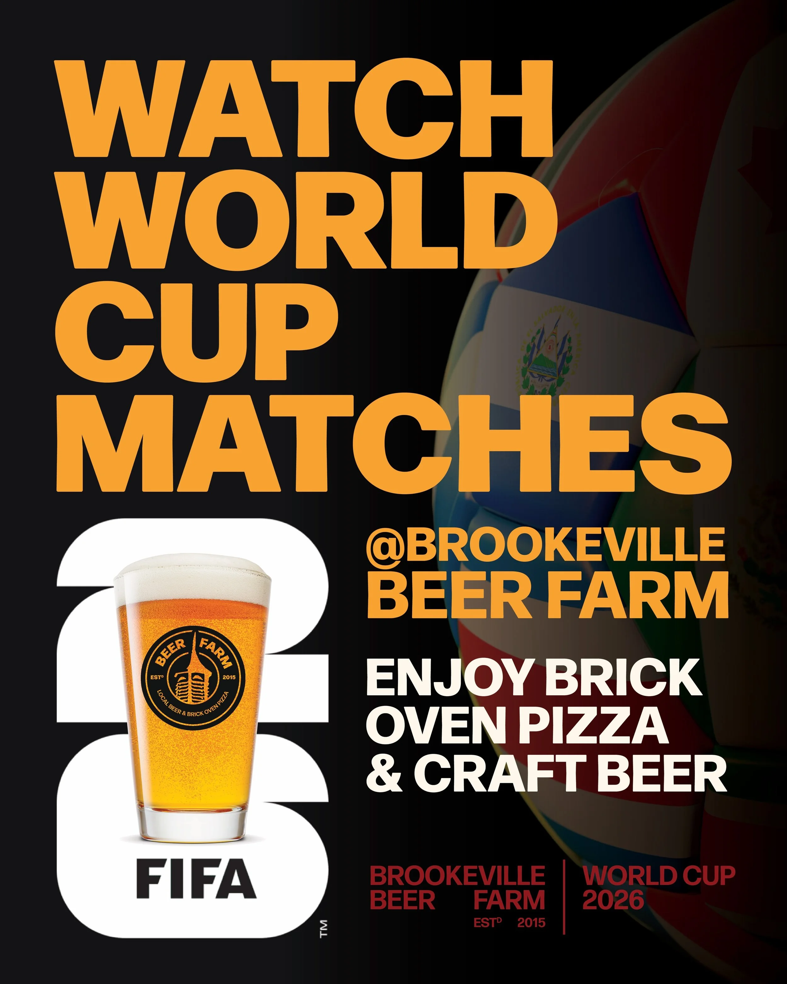 The FIFA World Cup is here ⚽ Catch matches at Brookeville Beer Farm while enjoying craft beer, brick oven pizza, and the excitement of the world&rsquo;s biggest soccer tournament 🍻 Grab a beer, pick your team, and cheer them on with us all tournamen