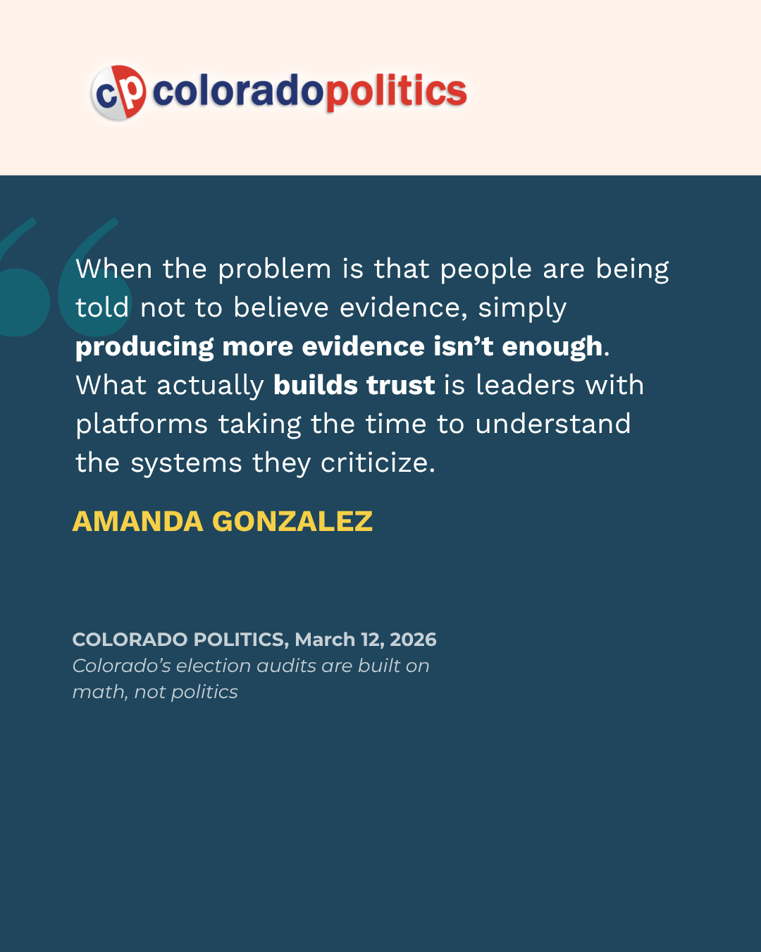 Colorado Politics spoke to Amanda about building trust in elections and her expertise in Colorado elections.