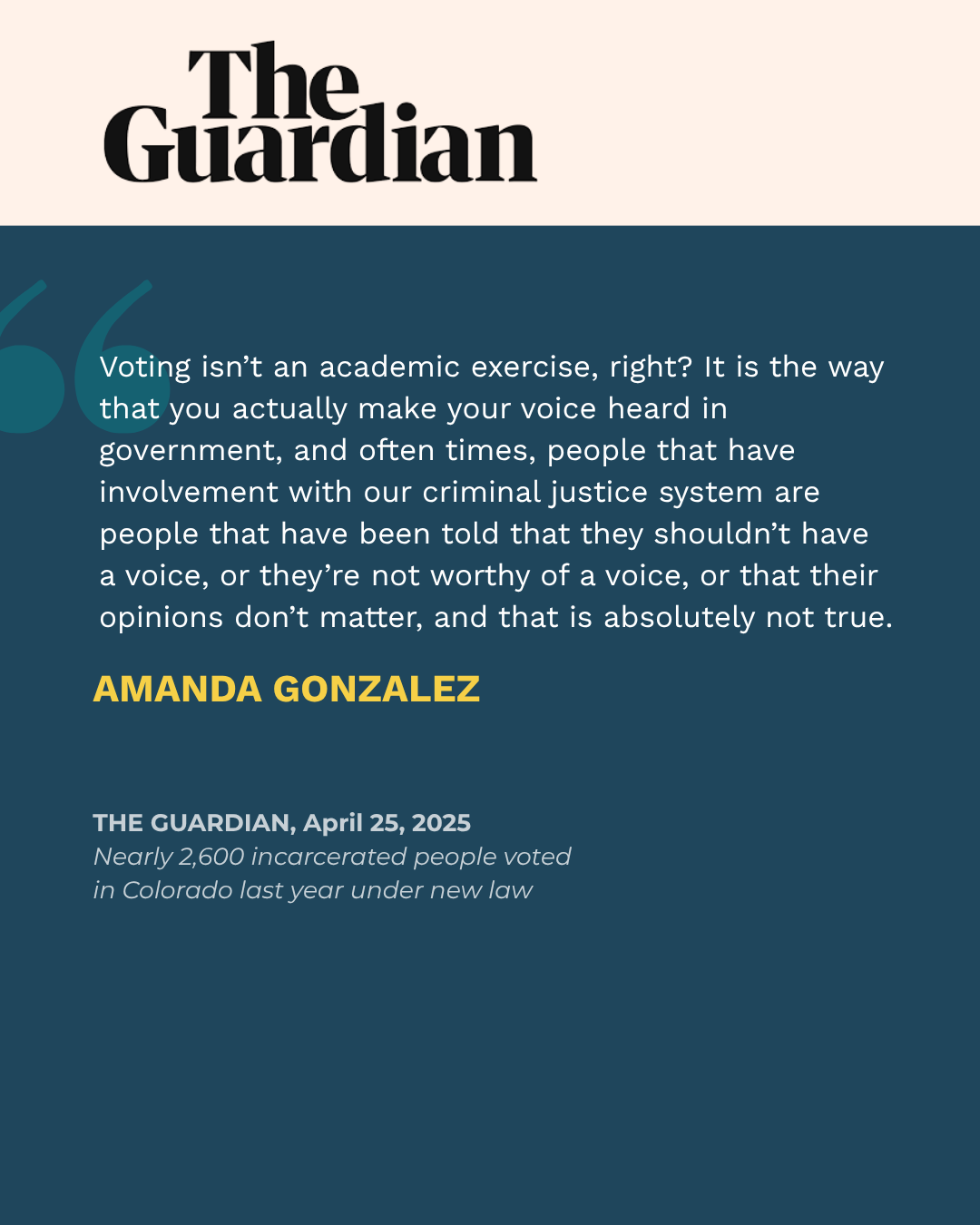 Amanda Gonzalez, national elections expert, spoke to the Guardian about the election law she wrote, expanding access to voting for incarcerated people.