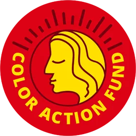 Color Action Fund Logo, yellow text on a red background.