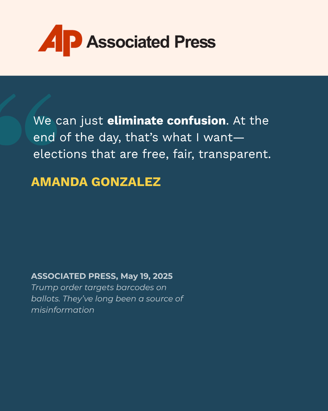 Amanda Gonzalez, national elections expert, spoke to the Associated Press about defending elections against an illegal Trump executive order.