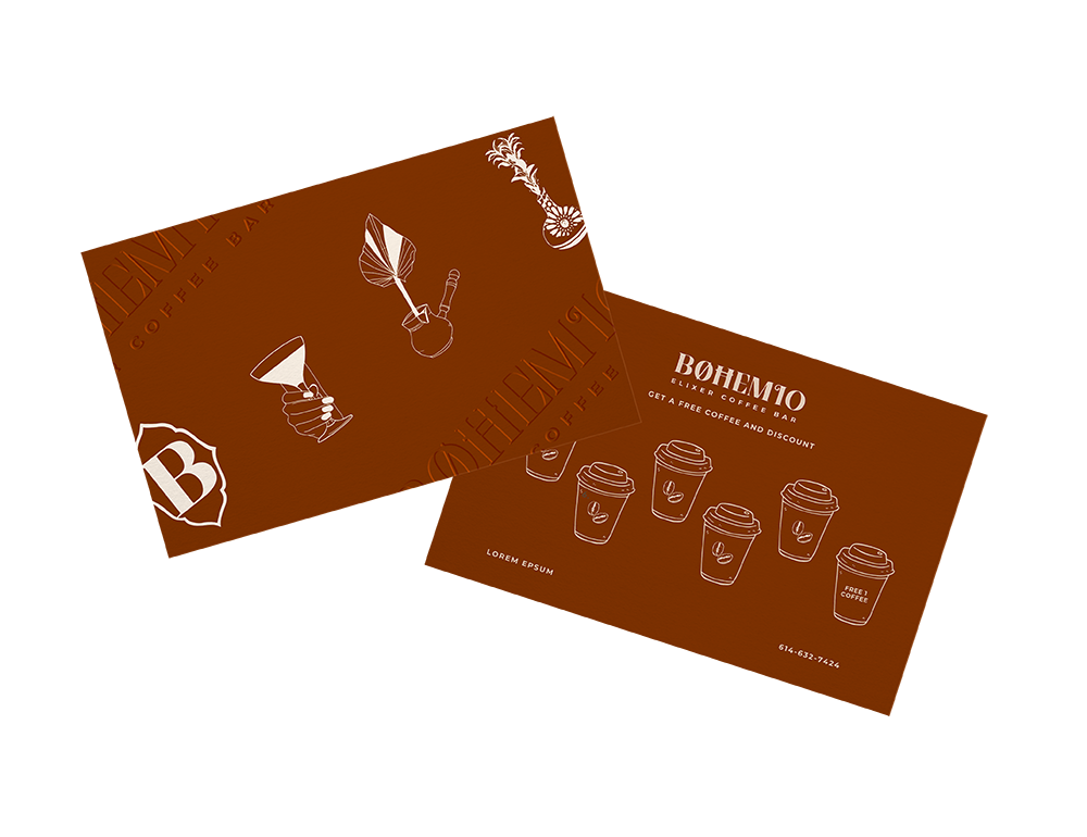 loyalty card brand work done by coffee bar, branding created by Neourish Brand Marketing Studio.