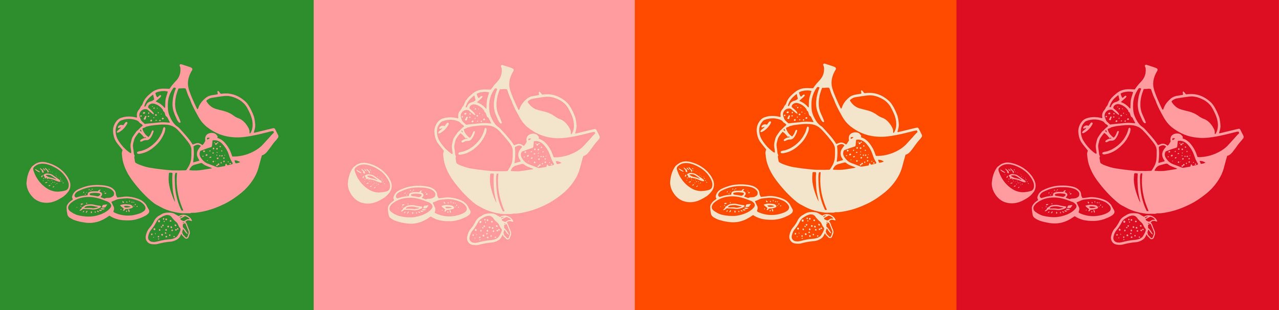 Custom retro brand illustration with brand color variations created for a smoothie café, featuring vintage typography and vibrant design elements that reflect the café’s fun and nostalgic vibe. Branding created by Neourish Brand Marketing Studio.