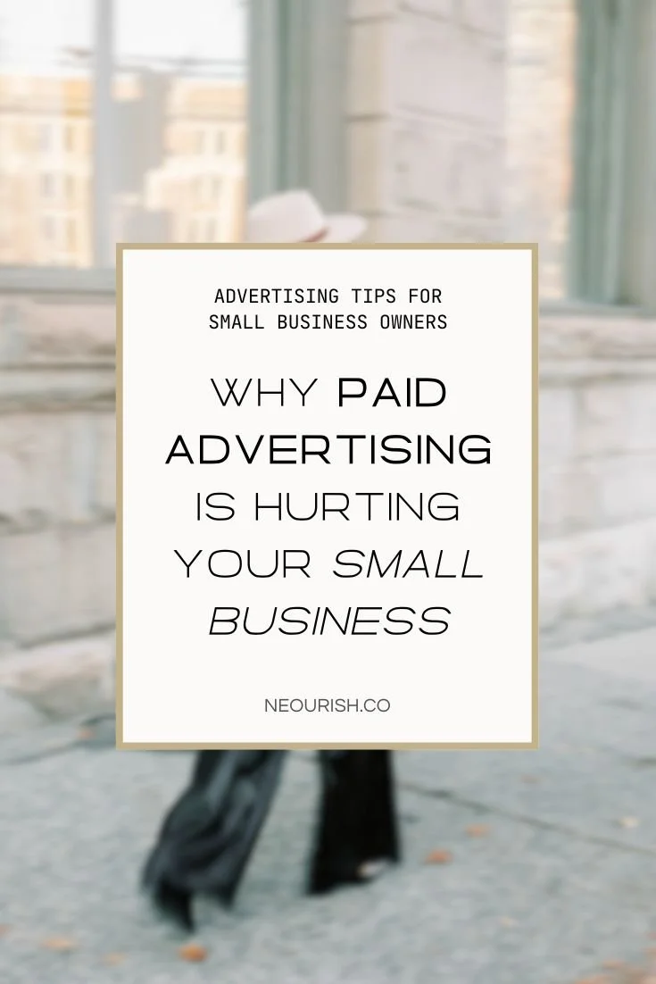 Stylish woman walking outside, with her silhouette in the background, and the name of a blog for small business owners overlaid as a Pinterest pin design.