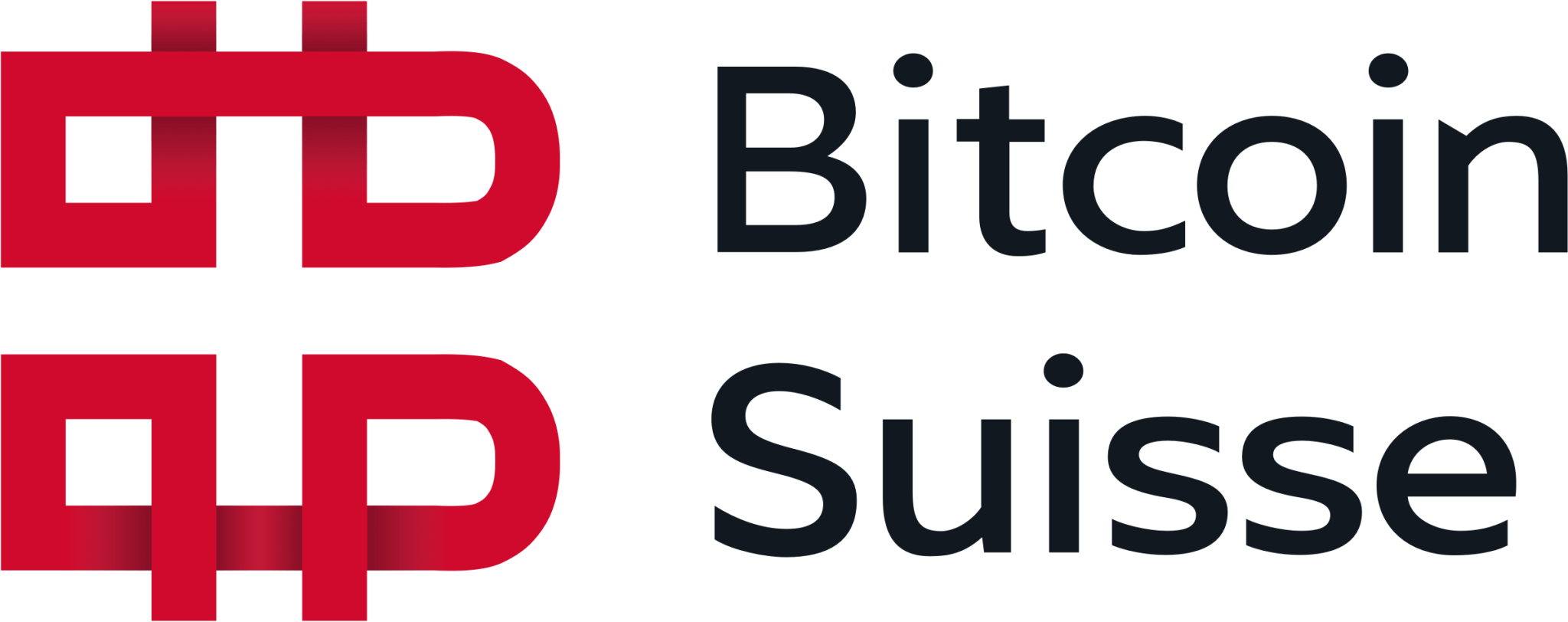 Bitcoin Suisse logo with red geometric symbol and black text.