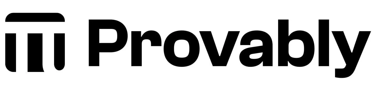 Logo with the word 'Provably' next to a stylized geometric design.