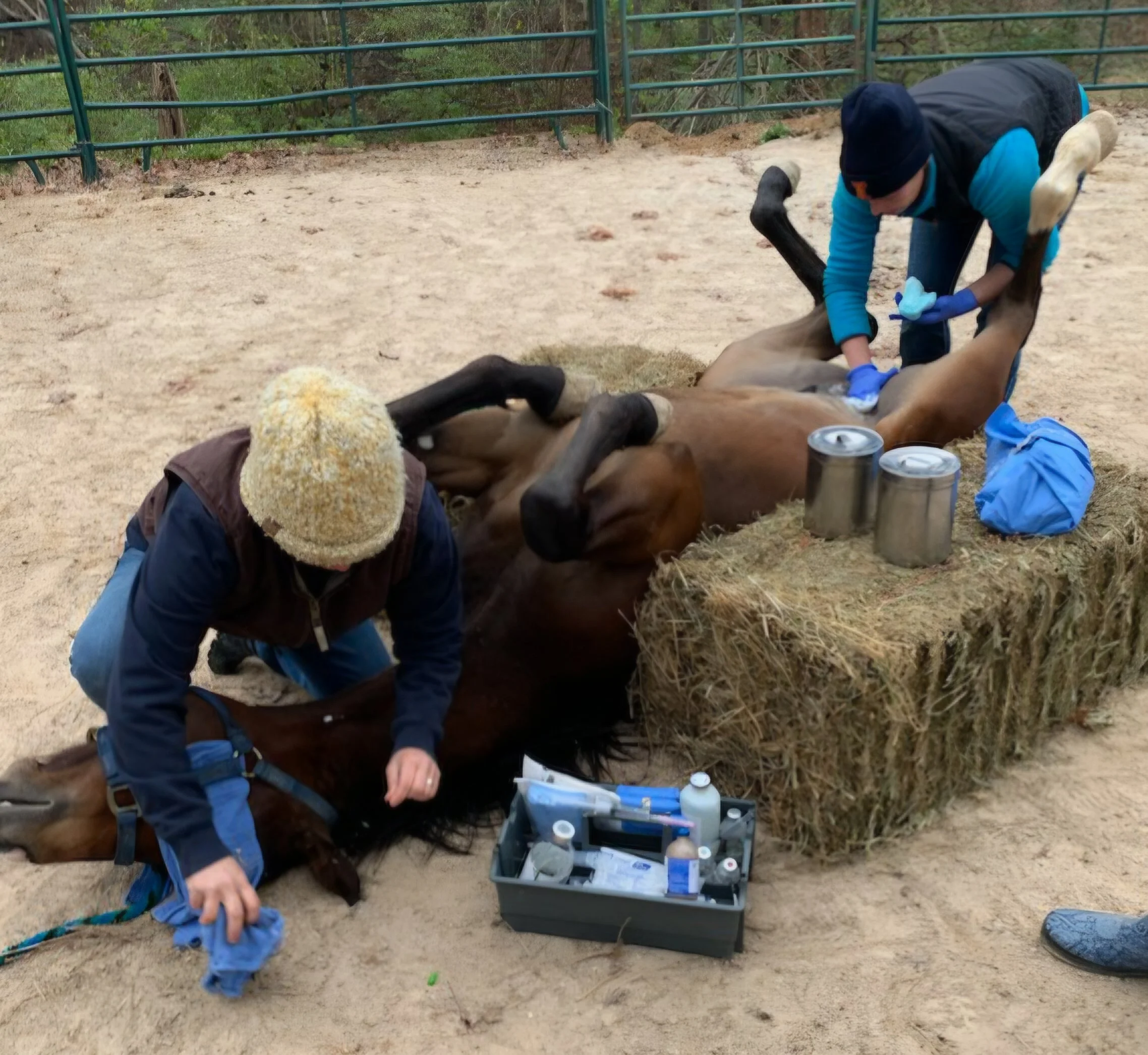 Horse getting field surgery