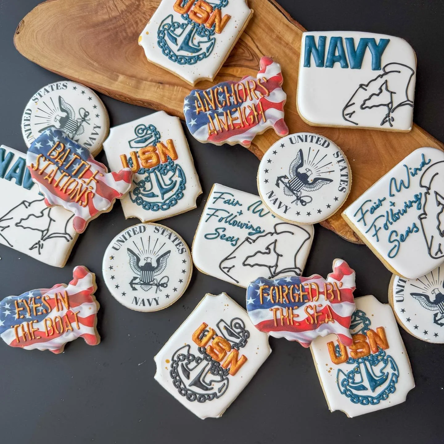 Sending him off with cookies and courage ⚓️💙
Fair winds, following seas, and a whole lot of pride behind him 🤍

#navy #navylife #navyparty #navysendoff #retirement #military #militarylife #navycookies #usn #UnitedStatesNavy #sugarcookiesdecorated #