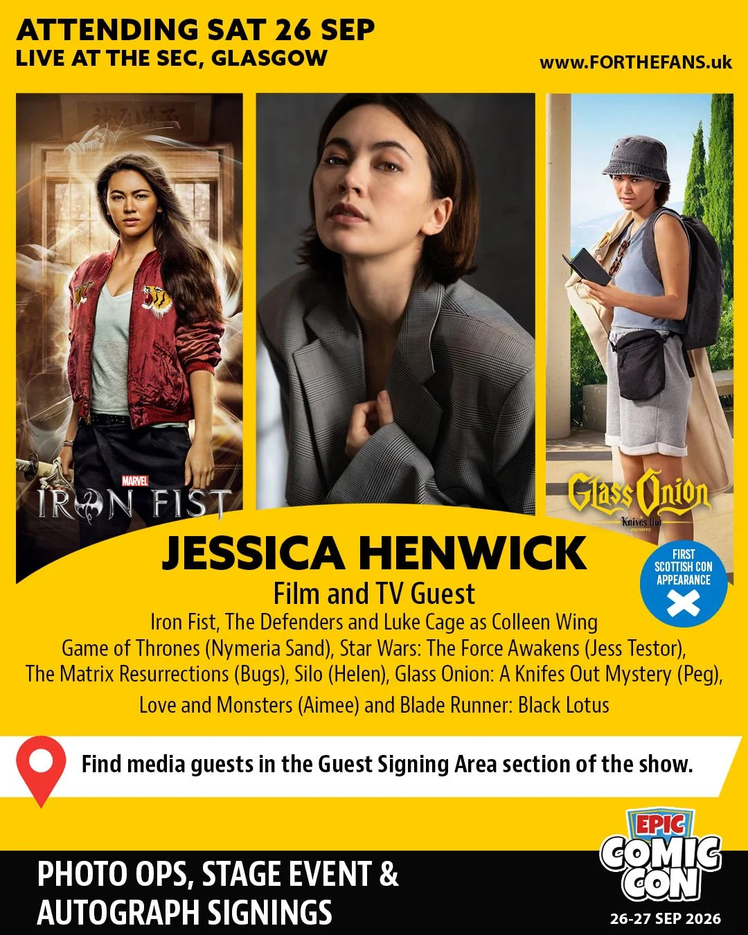 Jessica Henwick - guest at EPIC Comic Con Glasgow 2026
