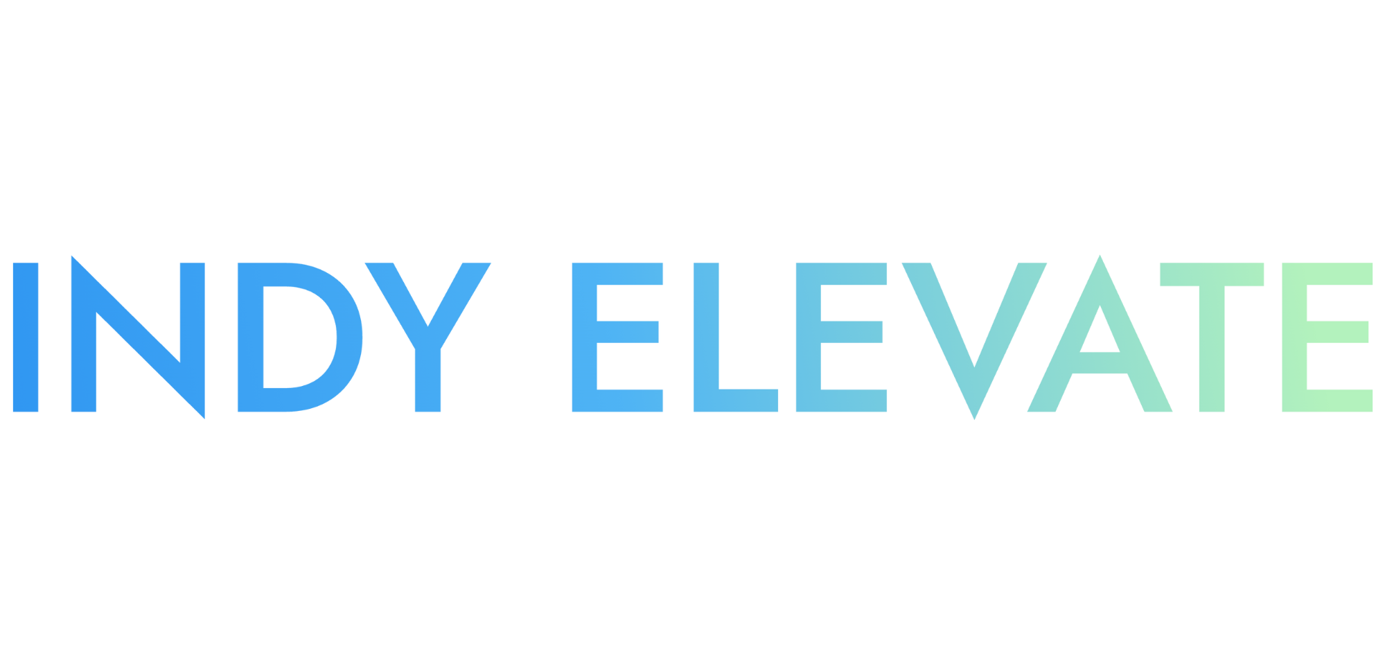 Text says "INDY ELEVATE" with colorful 3D letters on a black background.