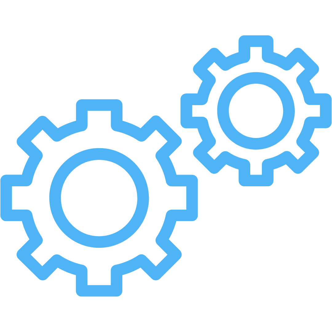 Two blue gear icons representing settings or mechanics.
