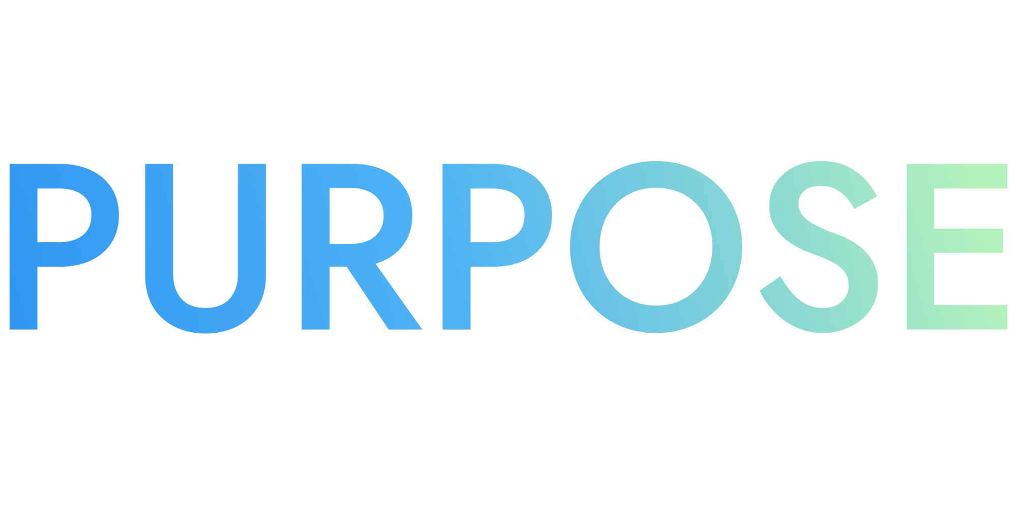 The word 'PURPOSE' written in large, colorful, stylized letters with a rainbow gradient effect.
