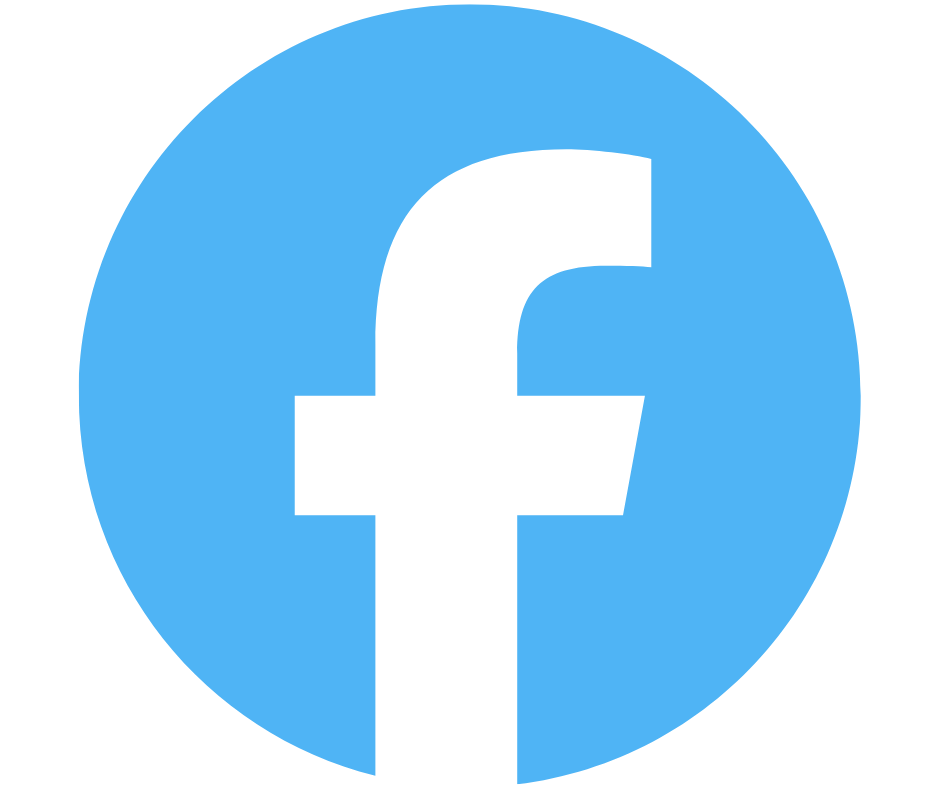 Facebook logo with a black F on a blue circle background.