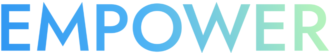Stylized text reading 'EMPOWER' in gradient blue and green colors.